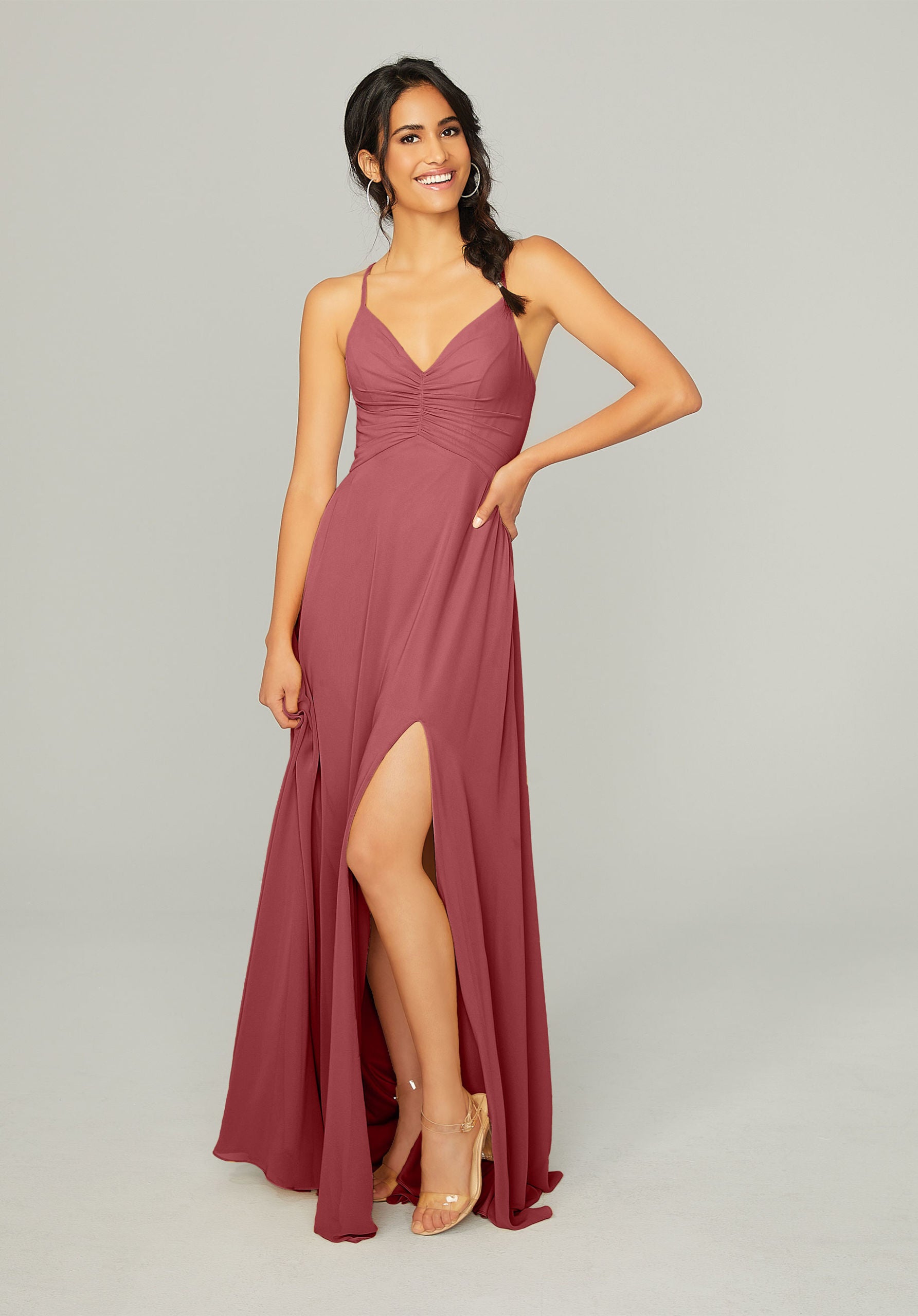 Formal Dresses A Line Slit Formal Long Dress MGNY Madeline Gardner New York 21755 Rosewood