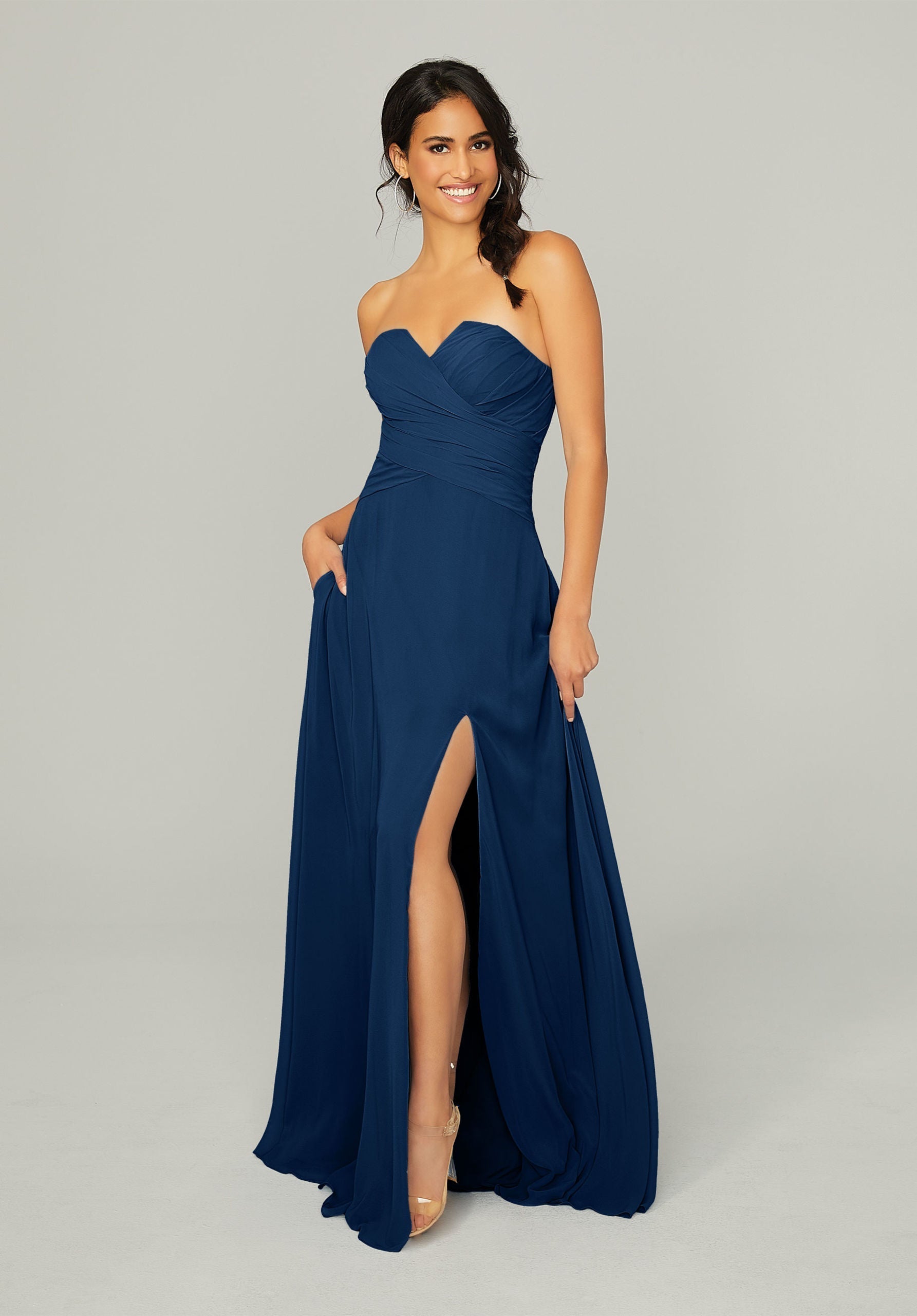 Formal Dresses Slit Formal Long Dress MGNY Madeline Gardner New York 21756 Sapphire