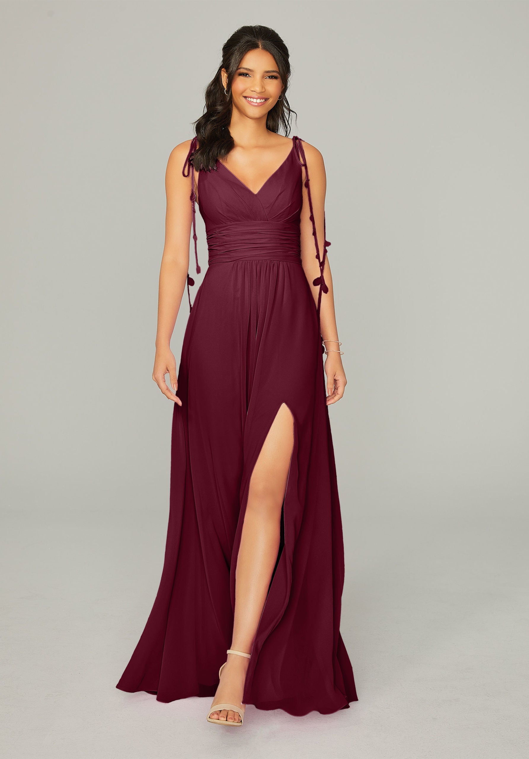 Formal Dresses Formal Long A Line Slit Dress MGNY Madeline Gardner New York 21759 Bordeaux