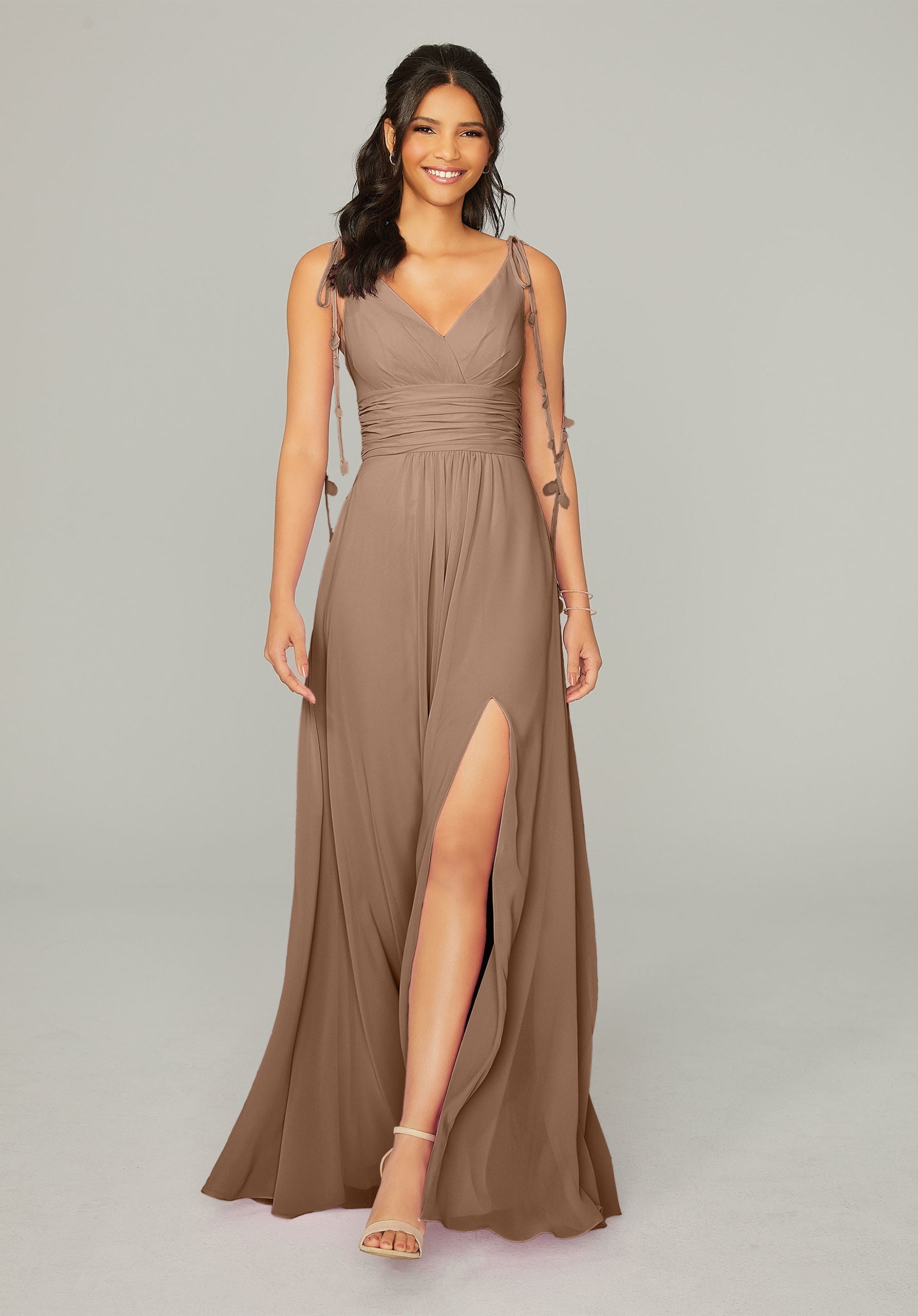 Formal Dresses A Line Long Formal Slit Dress MGNY Madeline Gardner New York 21759 Fawn