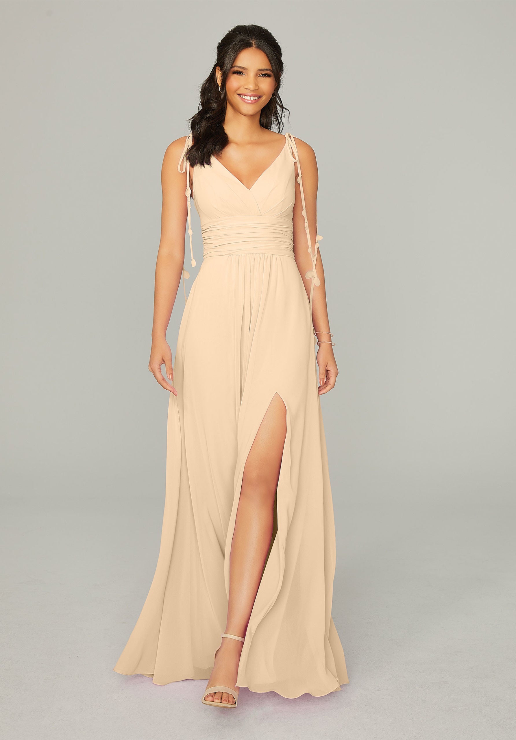 Formal Dresses Formal Long A Line Slit Dress MGNY Madeline Gardner New York 21759 Champagne