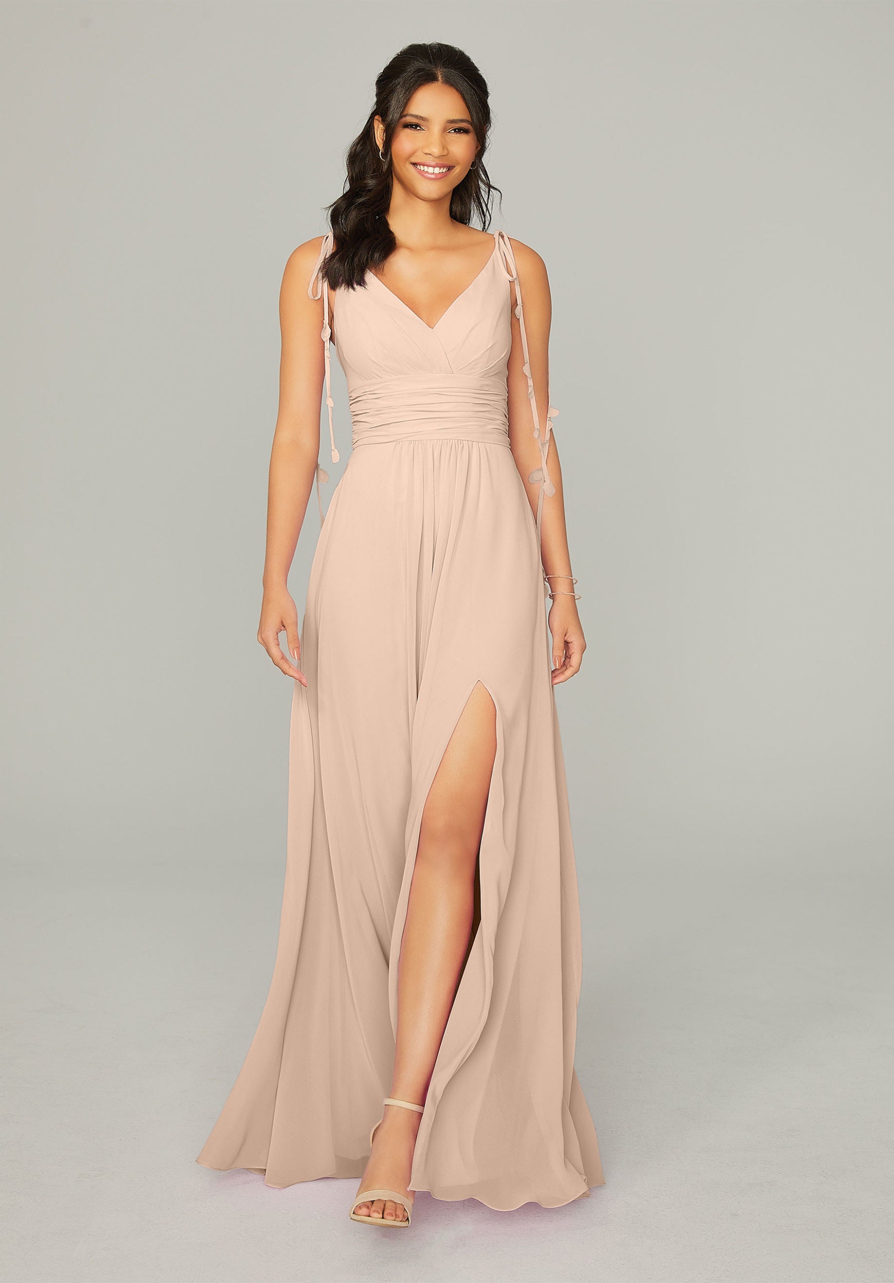 Formal Dresses Formal A Line Long Slit Dress MGNY Madeline Gardner New York 21759 Latte