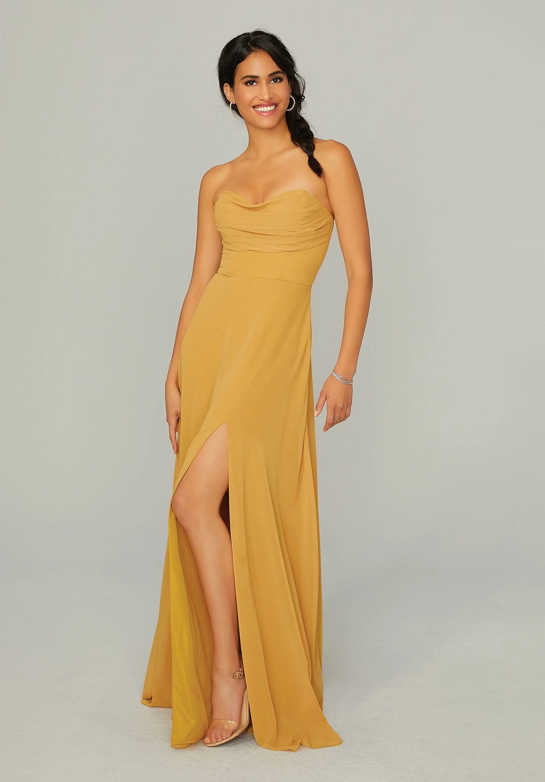 Formal Dresses Long Pleated Formal A Line Dress MGNY Madeline Gardner New York 21766 Saffron