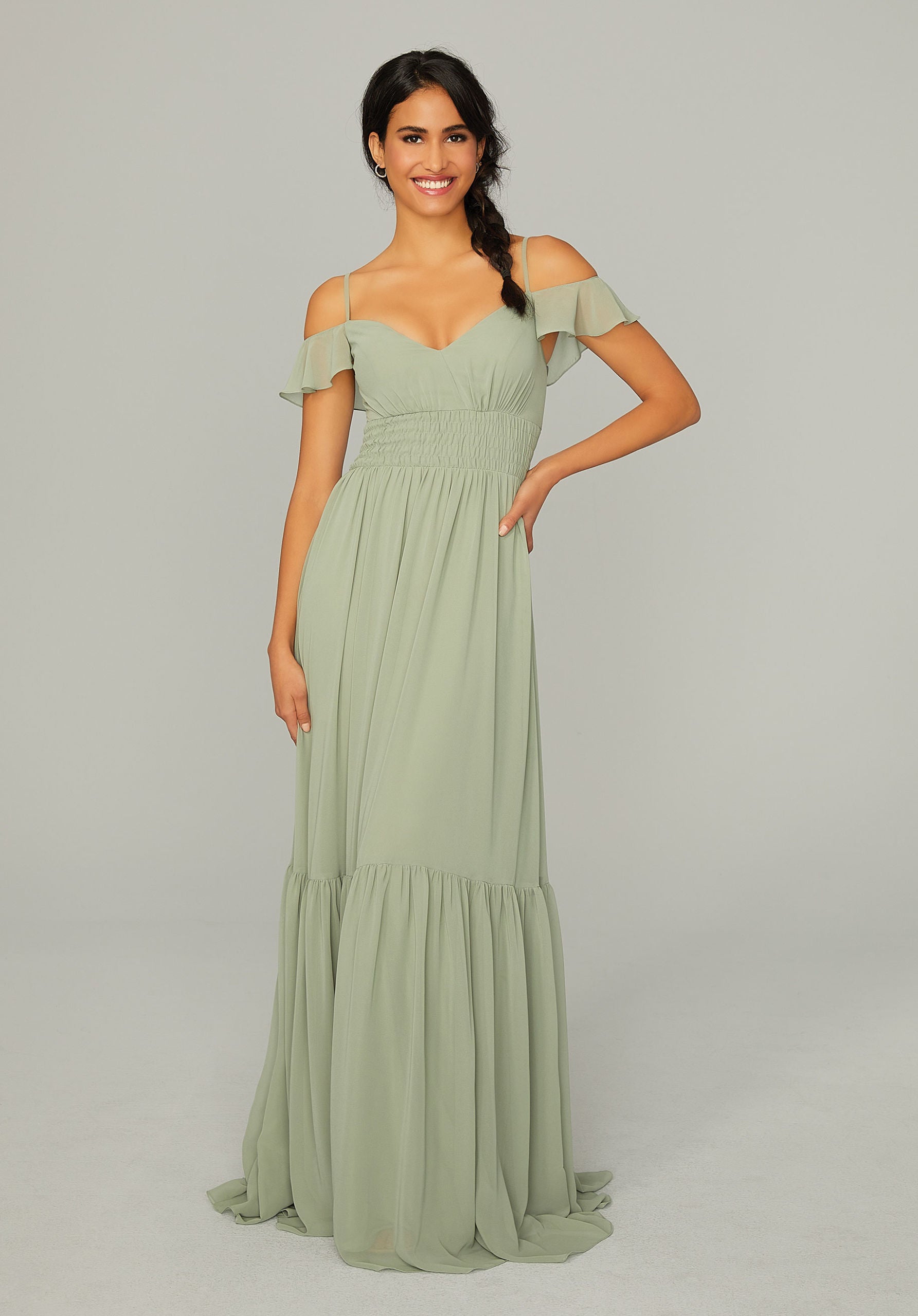 Formal Dresses A Line Long Formal Ruffle Dress MGNY Madeline Gardner New York 21768 Moss