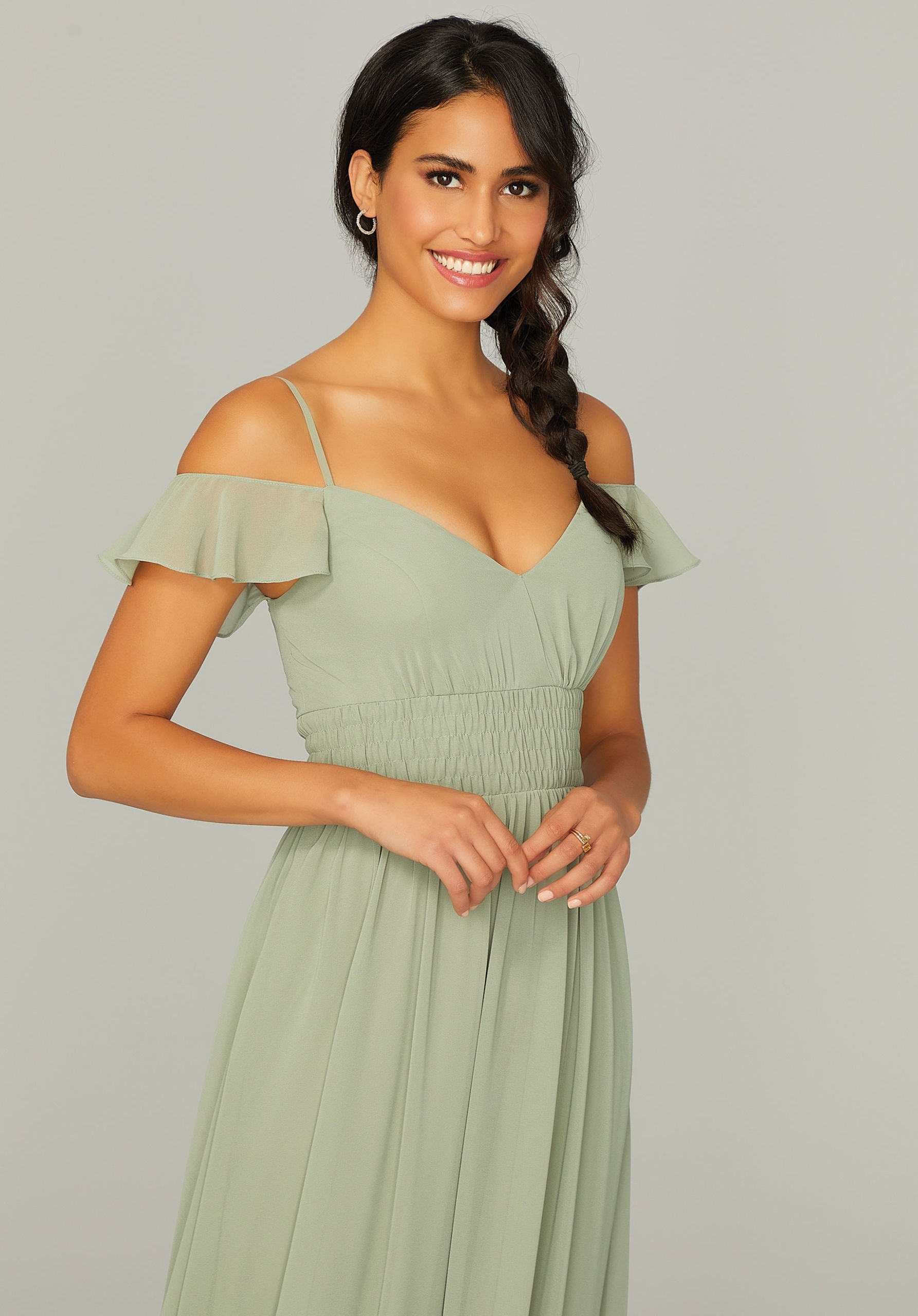 Formal Dresses A Line Long Formal Ruffle Dress MGNY Madeline Gardner New York 21768 Moss