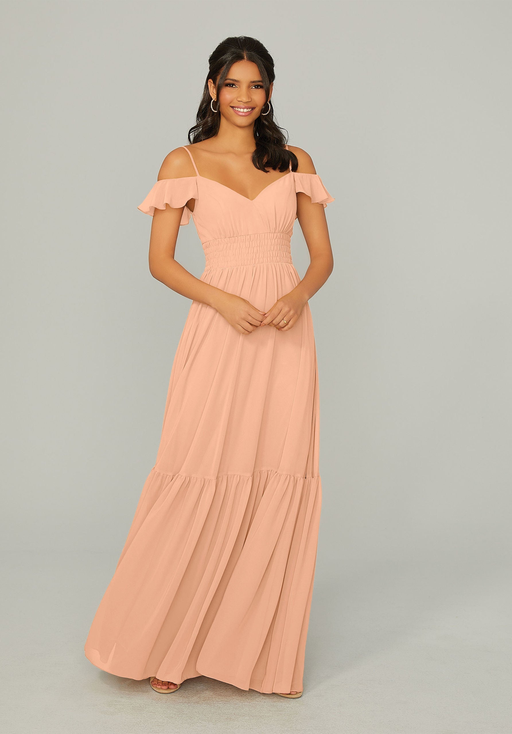 Formal Dresses Formal A Line Ruffle Long Dress MGNY Madeline Gardner New York 21768 Sorbet