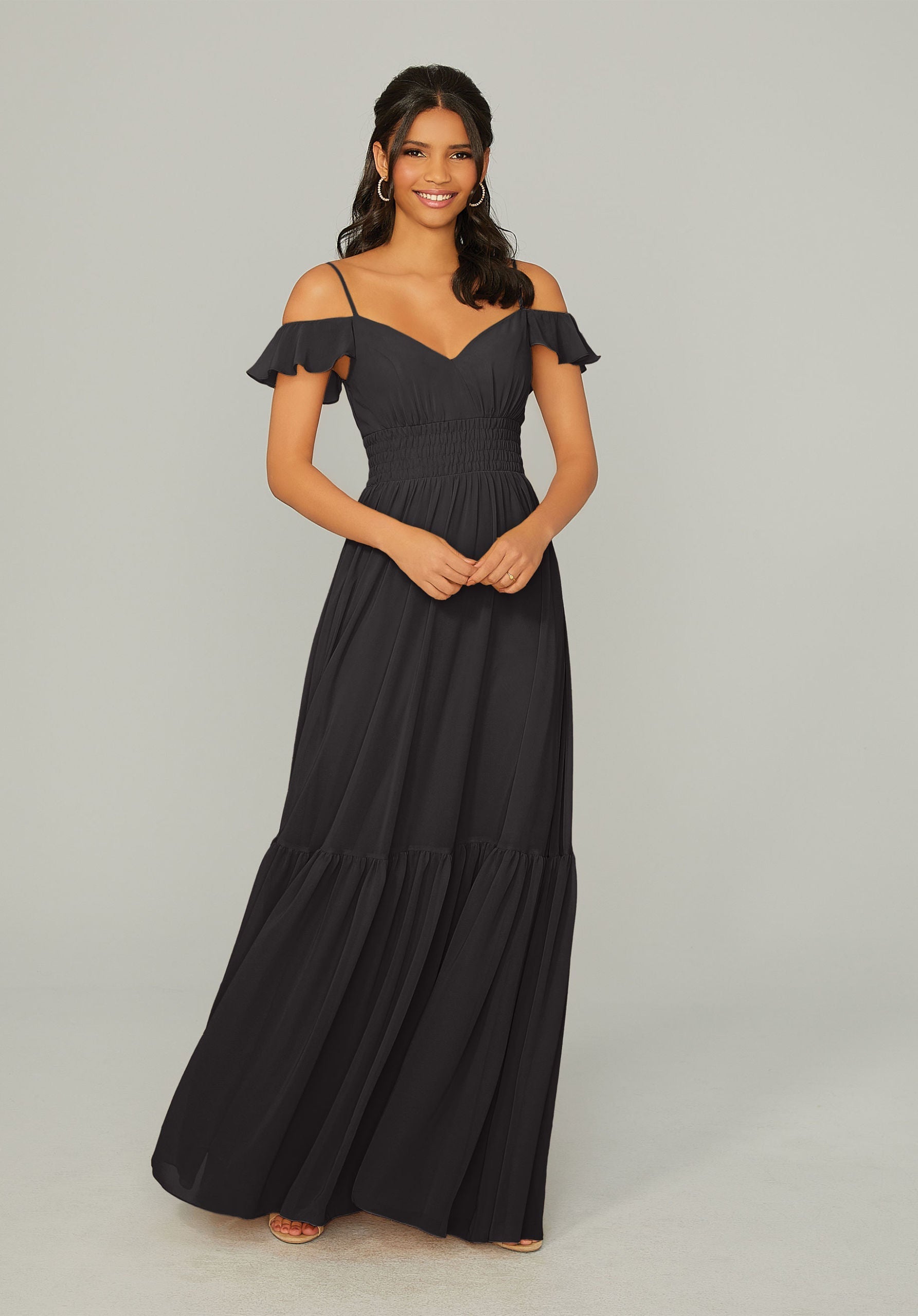 Formal Dresses Ruffle A Line Long Formal Dress MGNY Madeline Gardner New York 21768 Black