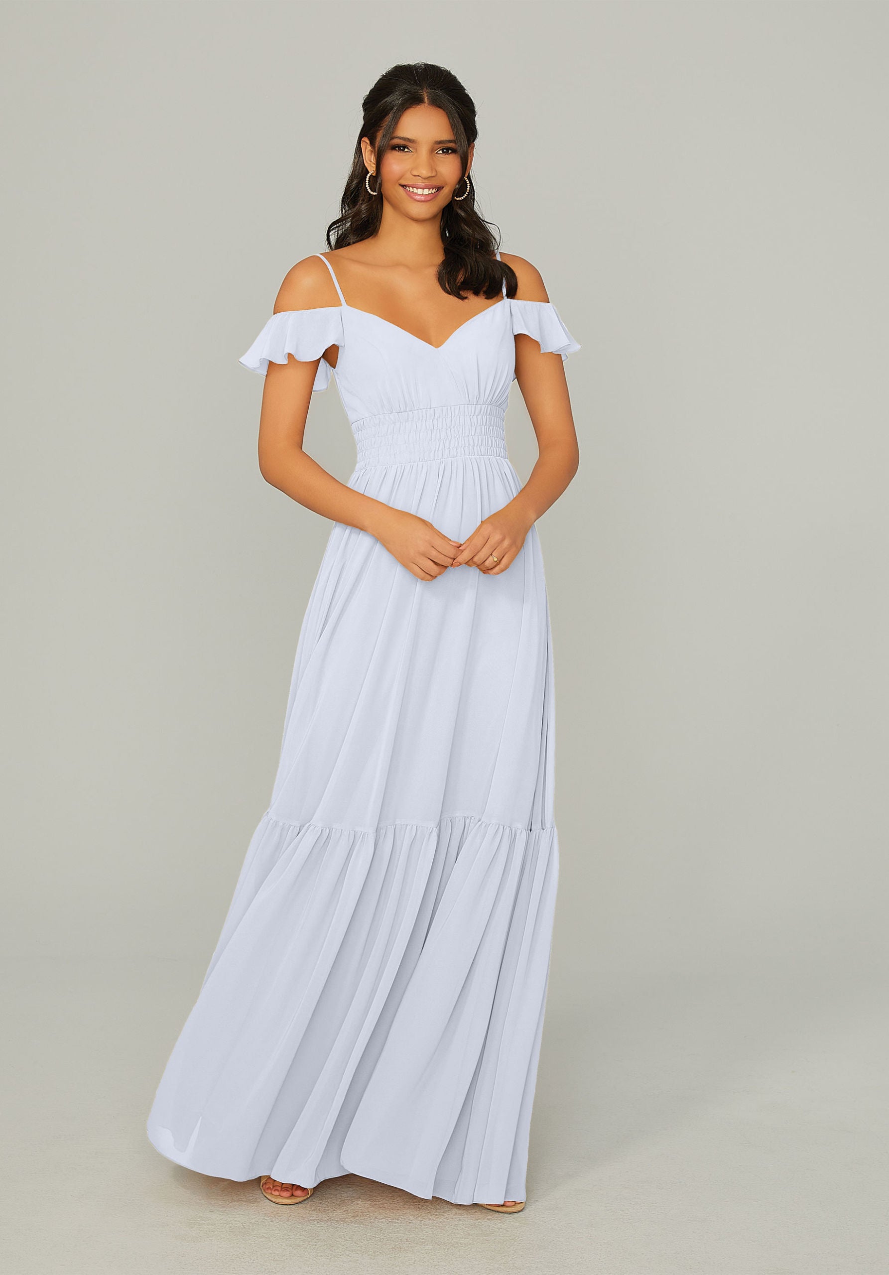 Formal Dresses Formal Ruffle A Line Long Dress MGNY Madeline Gardner New York 21768 Fog