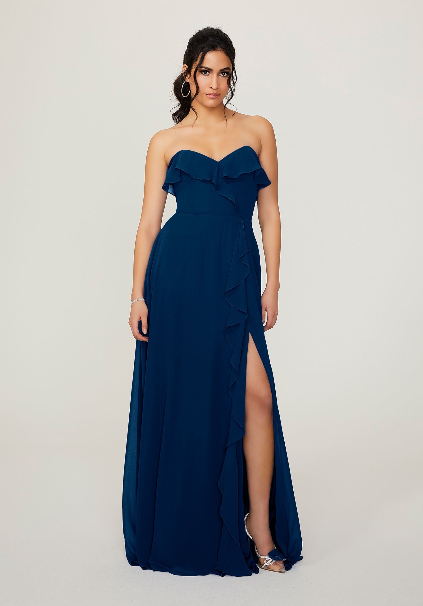 Formal Dresses Long Formal Ruffle Slit Dress MGNY Madeline Gardner New York 21782 Sapphire