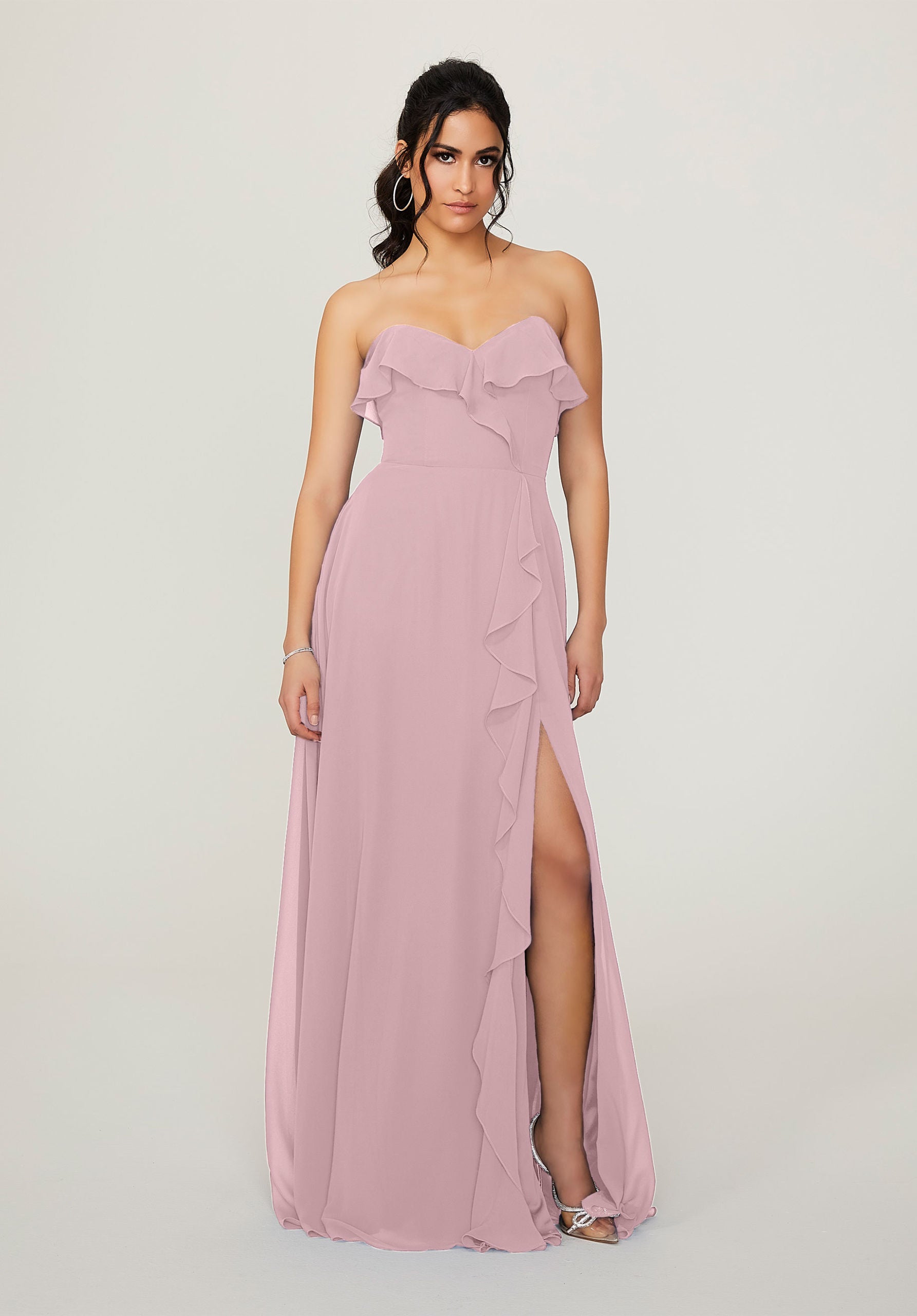 Formal Dresses Slit Long Ruffle Formal Dress MGNY Madeline Gardner New York 21782 Desert Rose