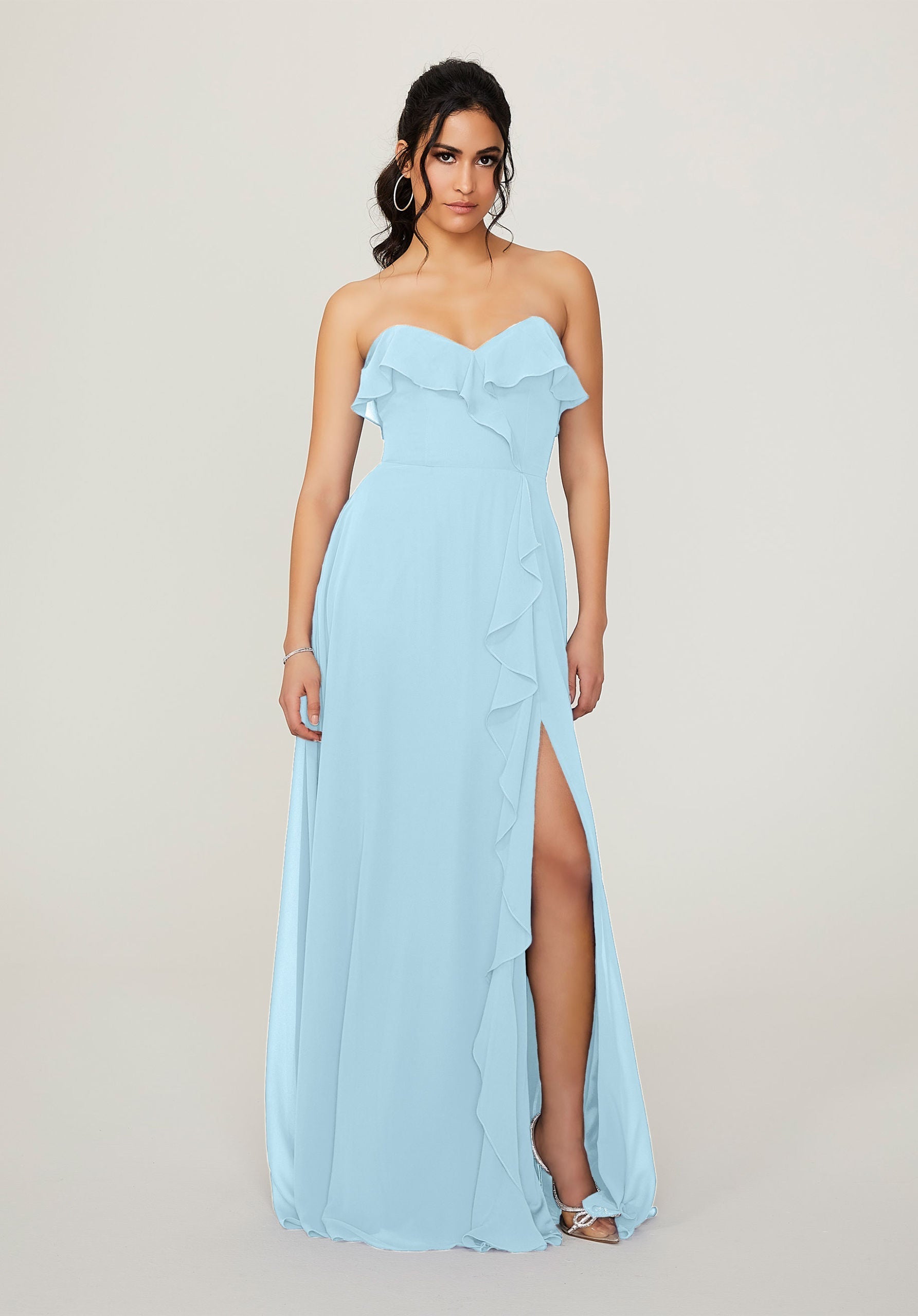 Formal Dresses Ruffle Long Formal Slit Dress MGNY Madeline Gardner New York 21782 Sky