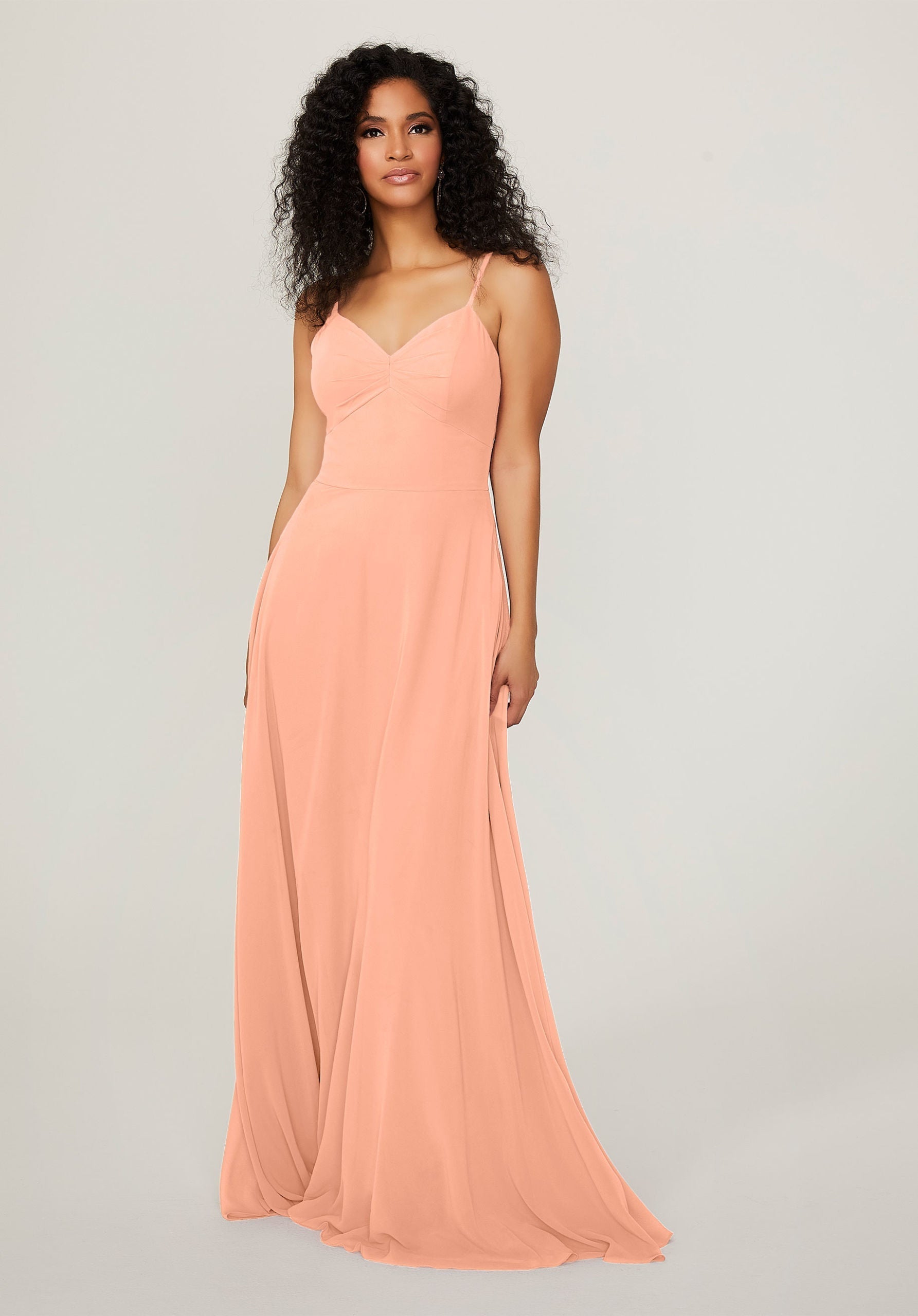 Formal Dresses Long A Line Formal Pleated Dress MGNY Madeline Gardner New York 21784 Peach