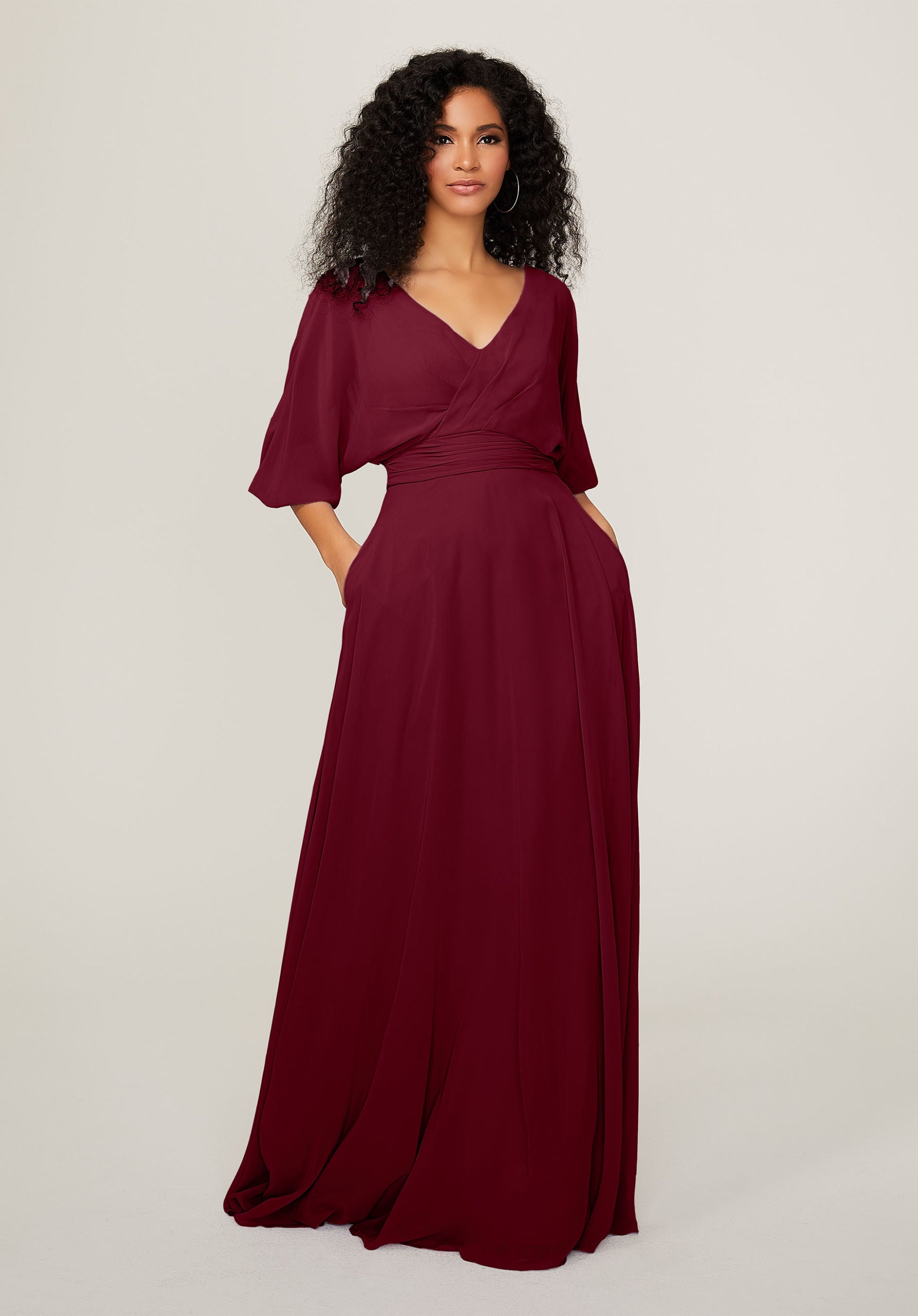 Formal Dresses A Line Formal Long Pleated Dress MGNY Madeline Gardner New York 21792 Bordeaux