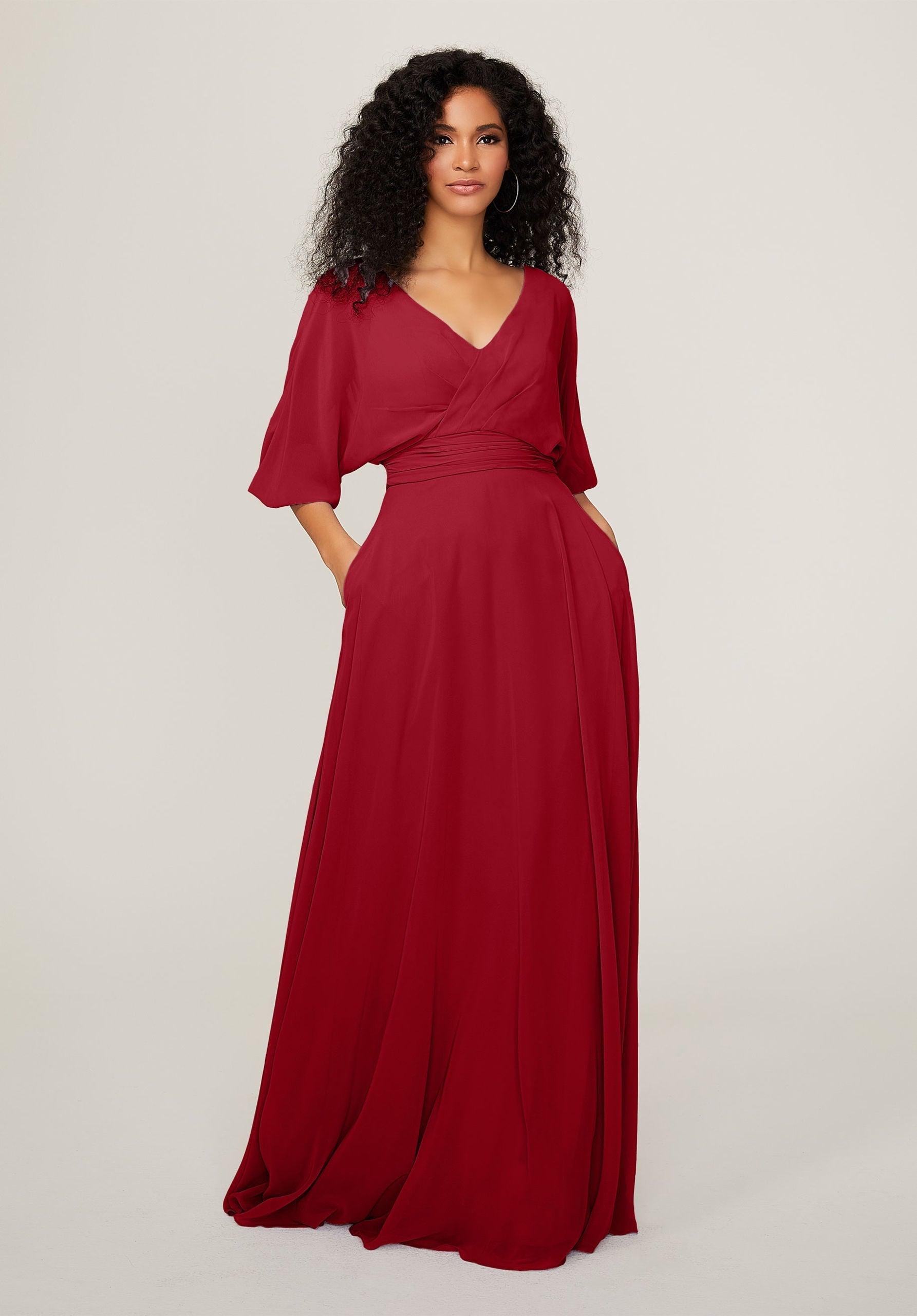 Formal Dresses A Line Formal Long Pleated Dress MGNY Madeline Gardner New York 21792 Claret