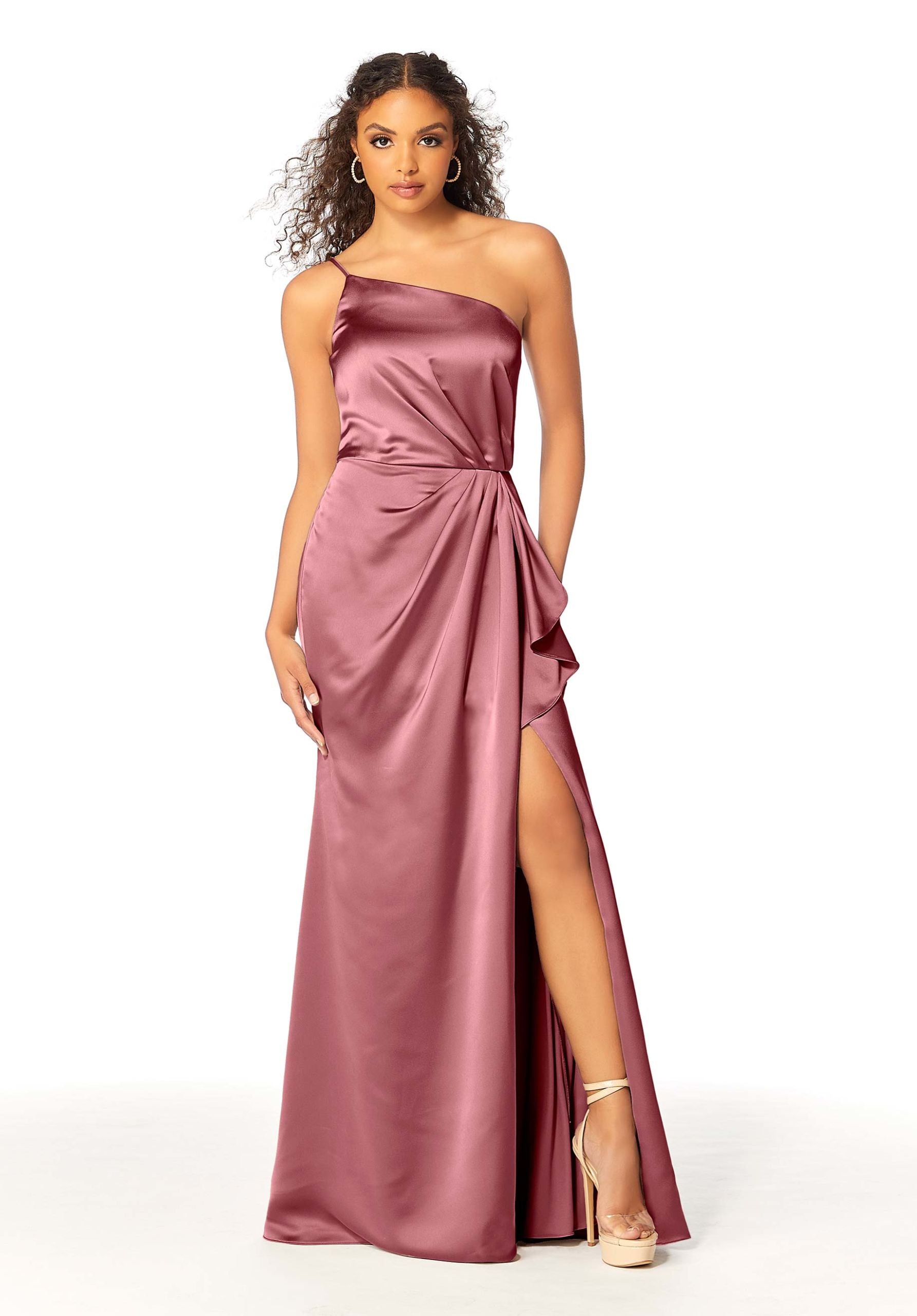 Formal Dresses Long Formal Ruffle Slit Dress MGNY Madeline Gardner New York 21802 Rosewood