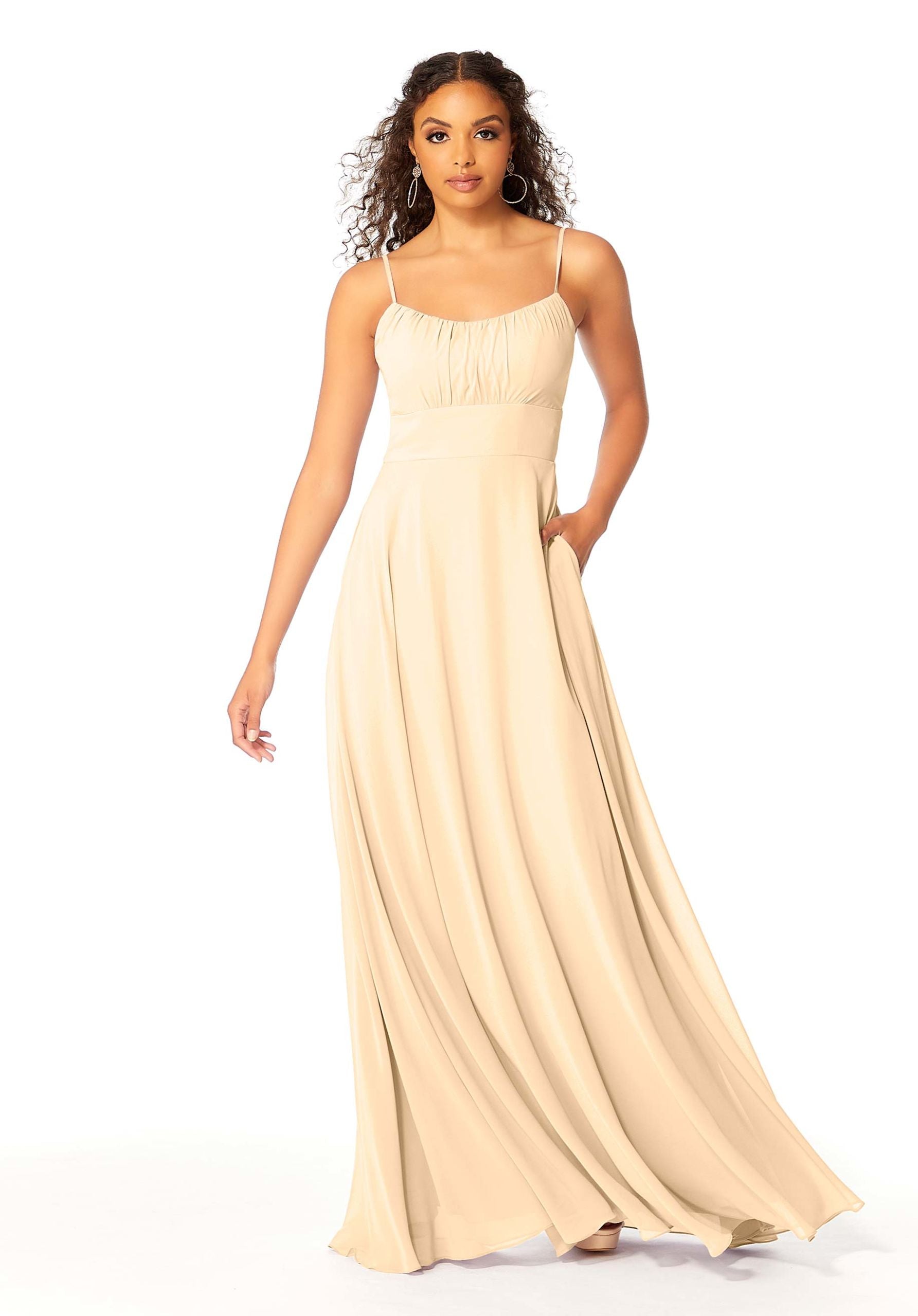 Formal Dresses Pleated Formal Long A Line Evening Dress MGNY Madeline Gardner New York 21803 Buttercream