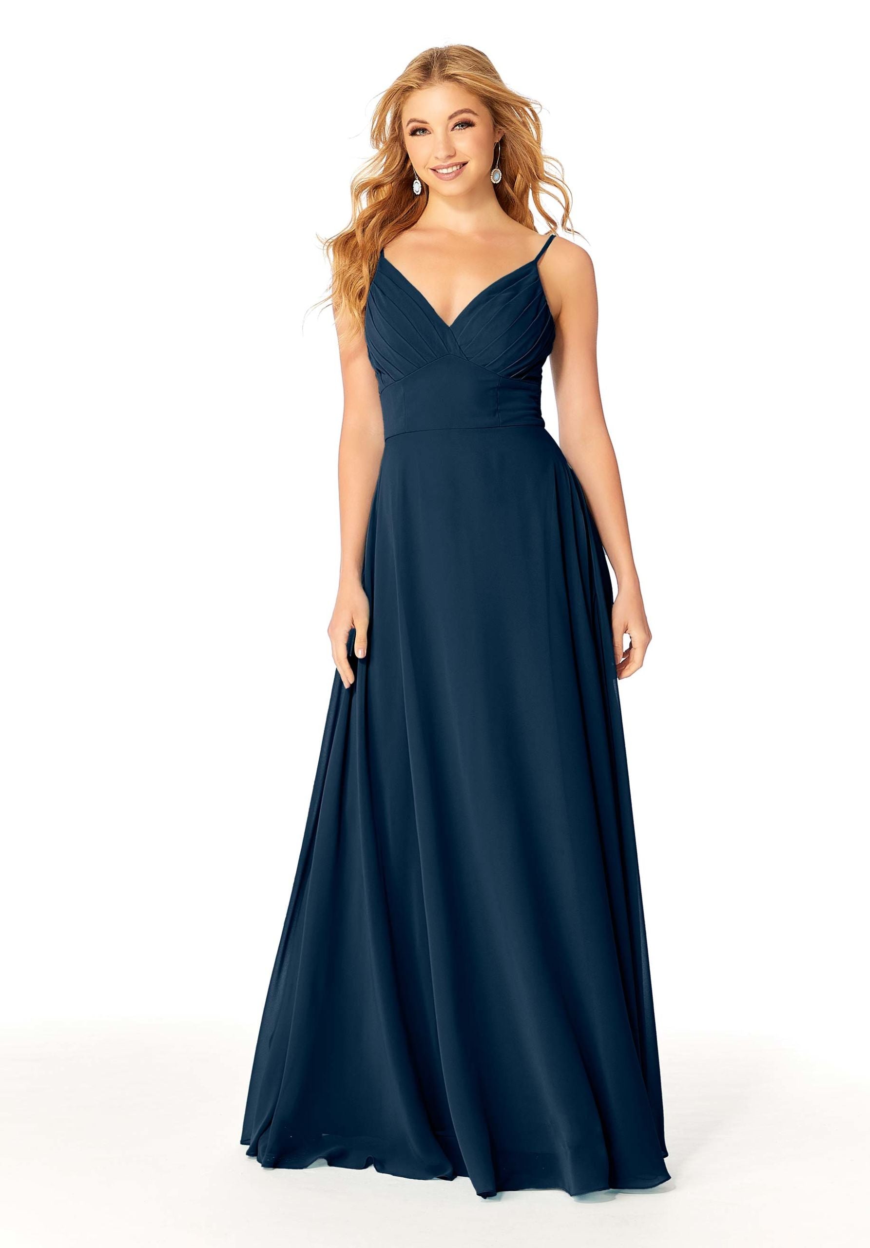 Formal Dresses A Line Pleated Long Evening Formal Dress MGNY Madeline Gardner New York 21807 Navy