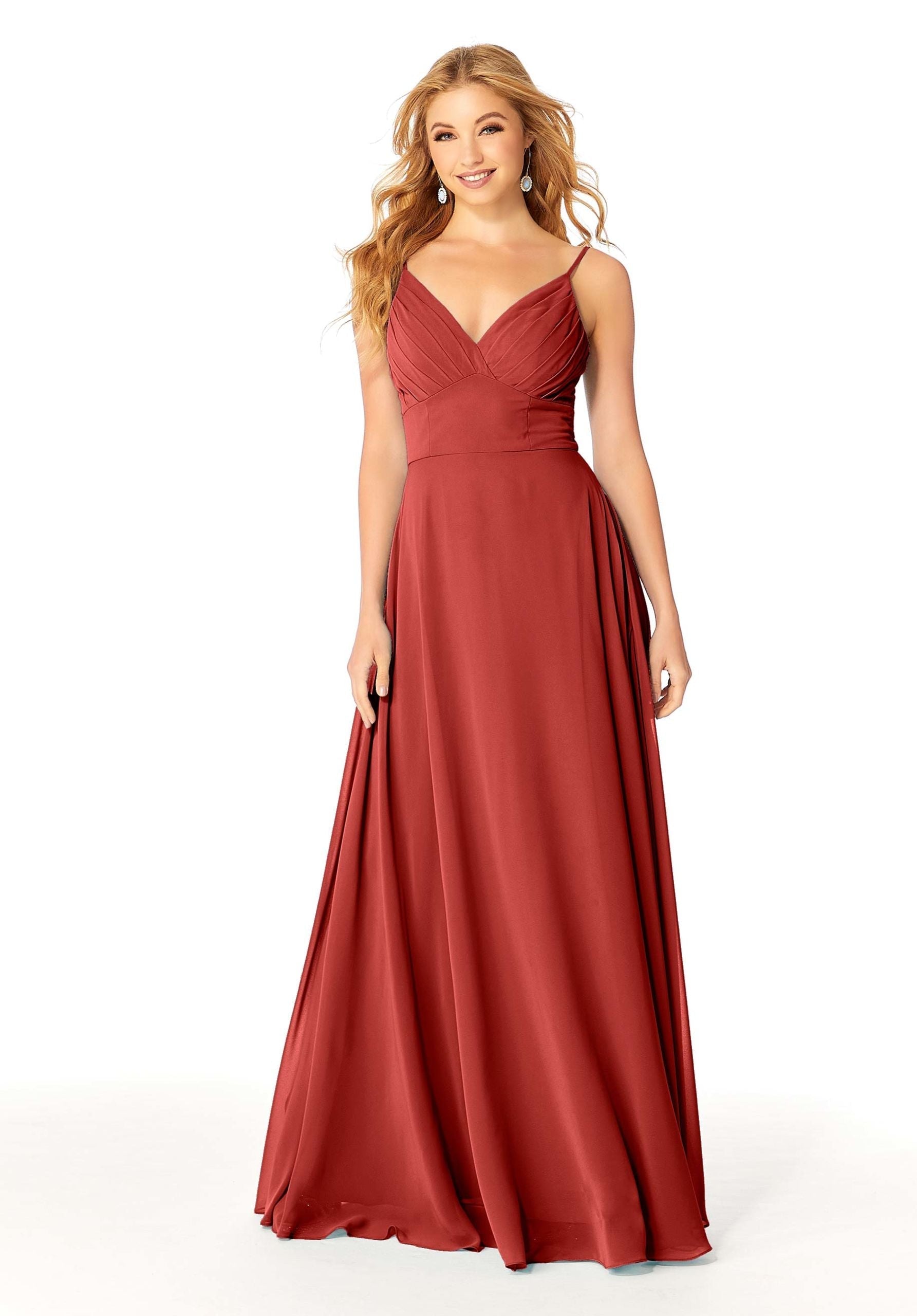 Formal Dresses Long Formal A Line Pleated Evening Dress MGNY Madeline Gardner New York 21807 Terracotta