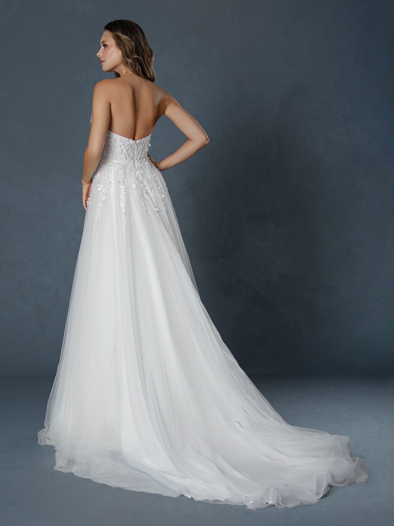 Wedding Dresses Lace Applique Slit Long Bridal Gown Off White-Tulle-25510-Lace