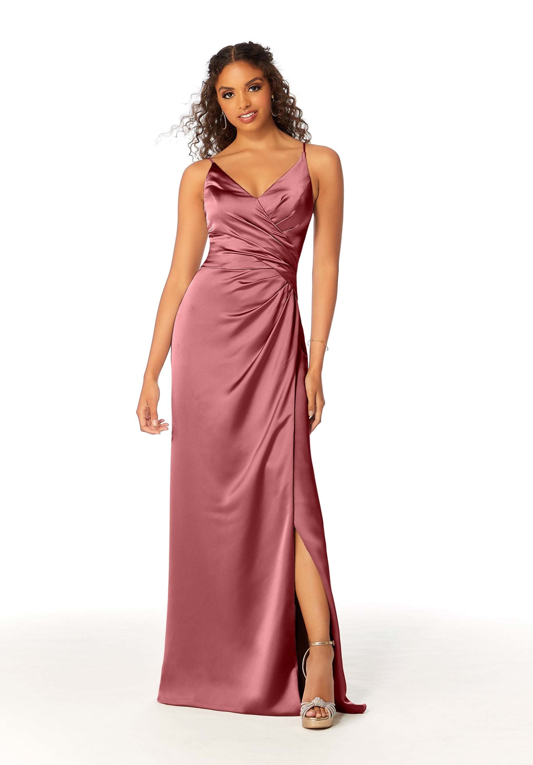 Formal Dresses Satin Long Formal A Line Dress MGNY Madeline Gardner New York 21810 Rosewood
