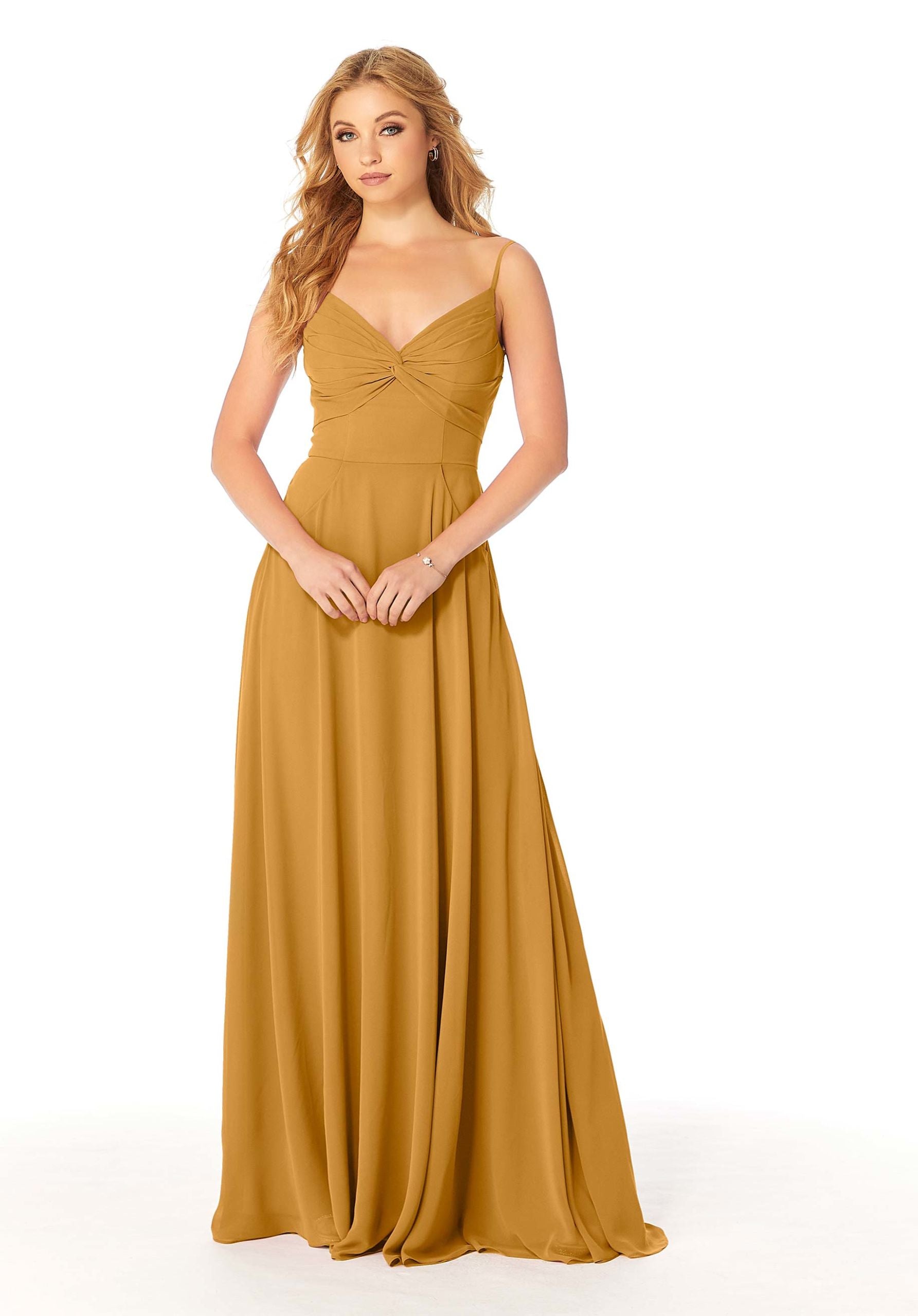Formal Dresses A Line Pleated Long Formal Dress MGNY Madeline Gardner New York 21814 Saffron