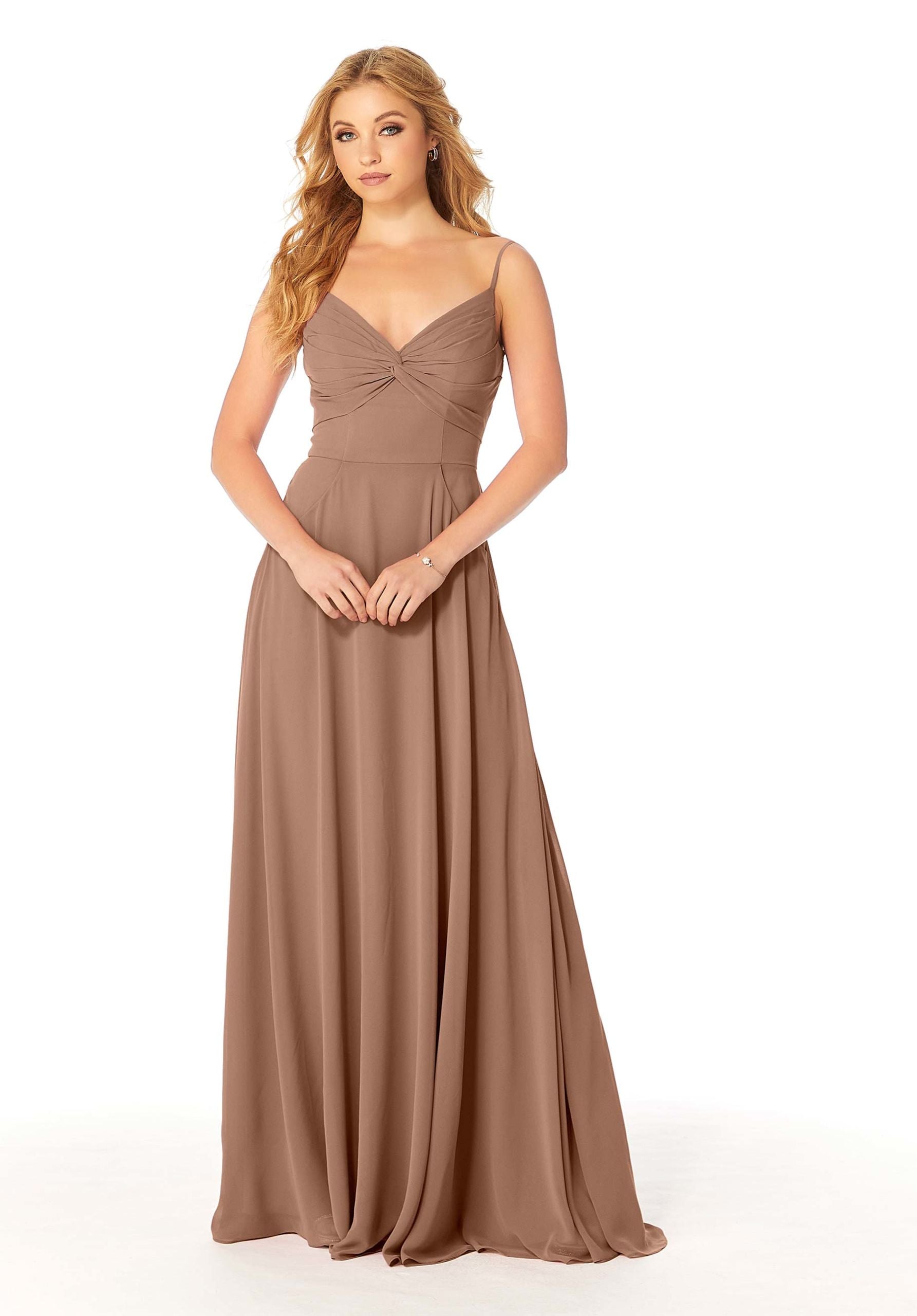 Formal Dresses Pleated Formal A Line Long Dress MGNY Madeline Gardner New York 21814 Fawn