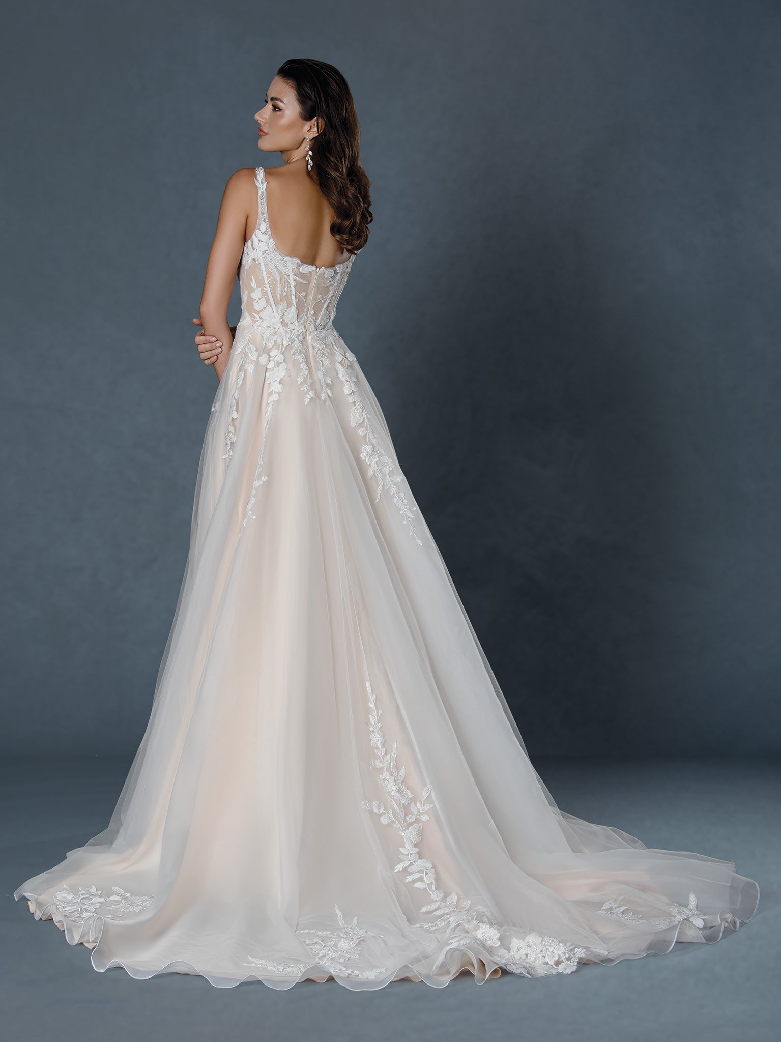 Wedding Dresses Long Lace Corset Wedding Dress Nude-Tulle-25509-Corset