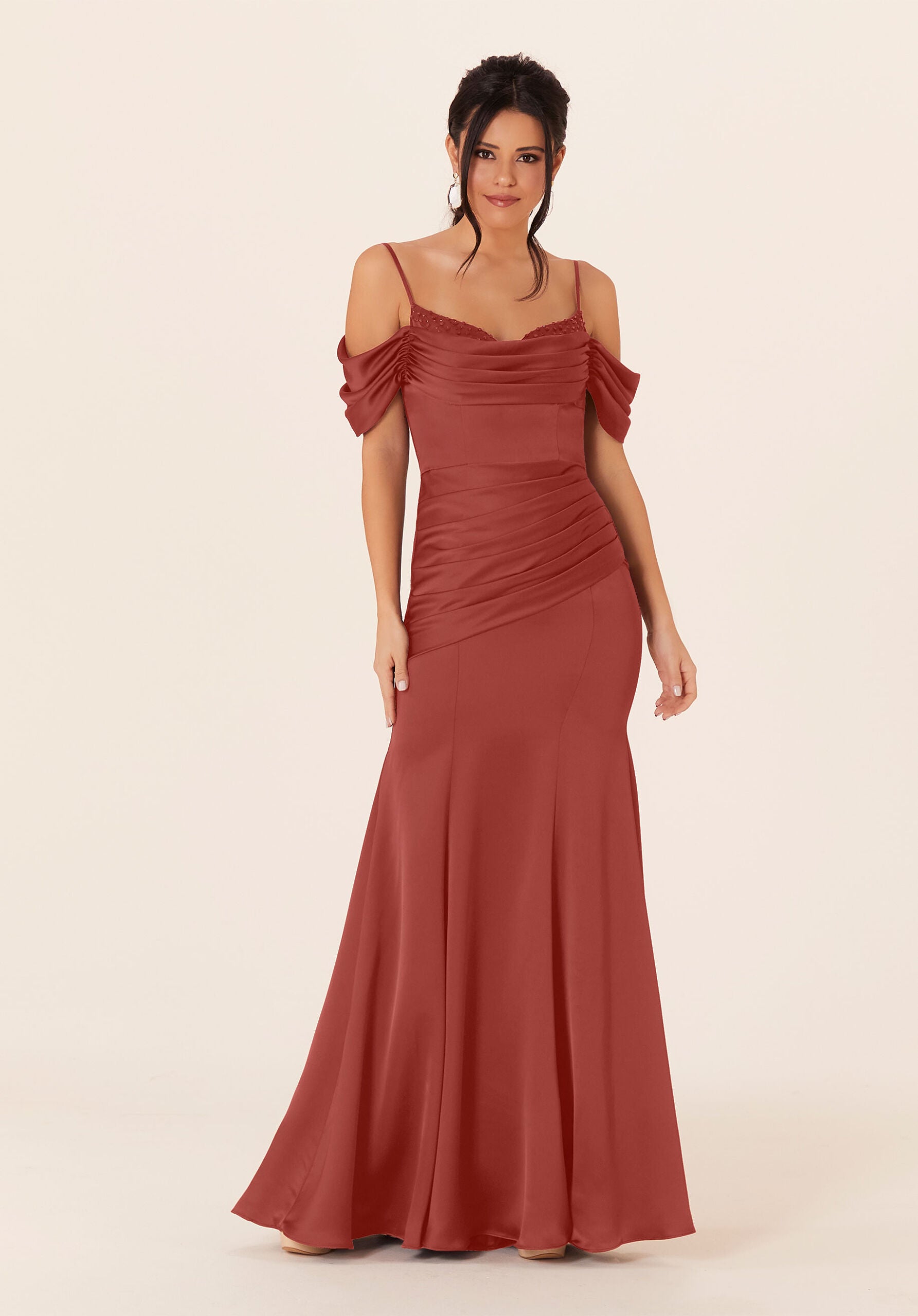Formal Dresses Long Formal Ruffle Pleated Dress MGNY Madeline Gardner New York 21821 Terra Cotta