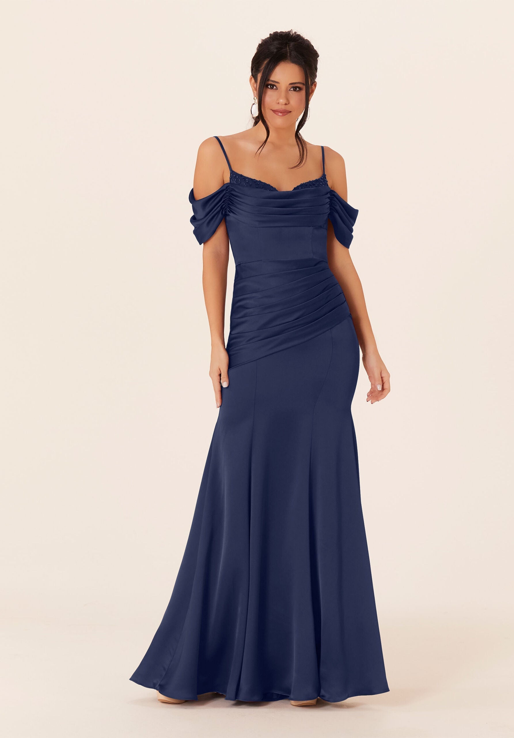 Formal Dresses Long Formal Ruffle Pleated Dress MGNY Madeline Gardner New York 21821 Sapphire