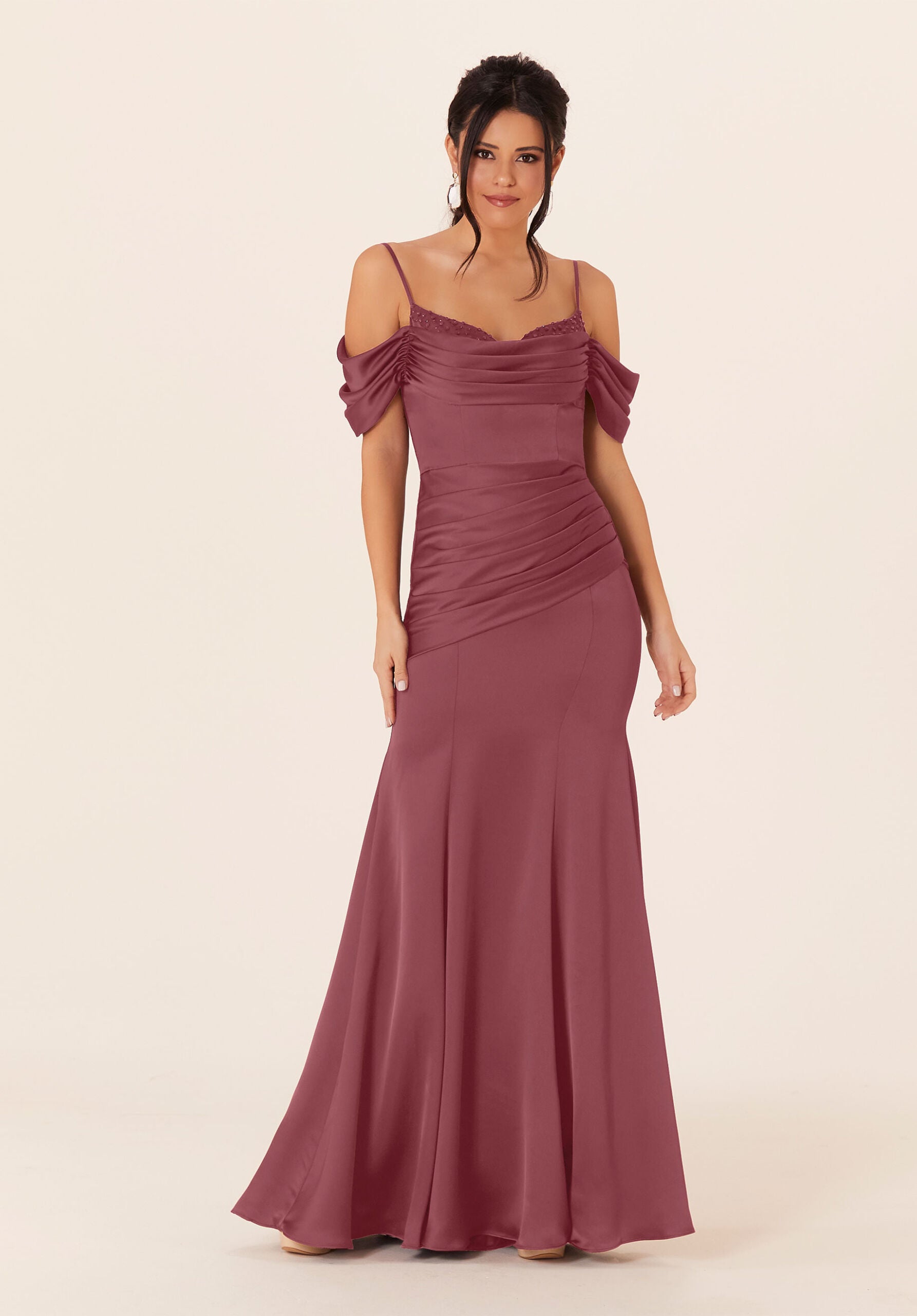 Formal Dresses Long Formal Pleated Ruffle Dress MGNY Madeline Gardner New York 21821 Rosewood