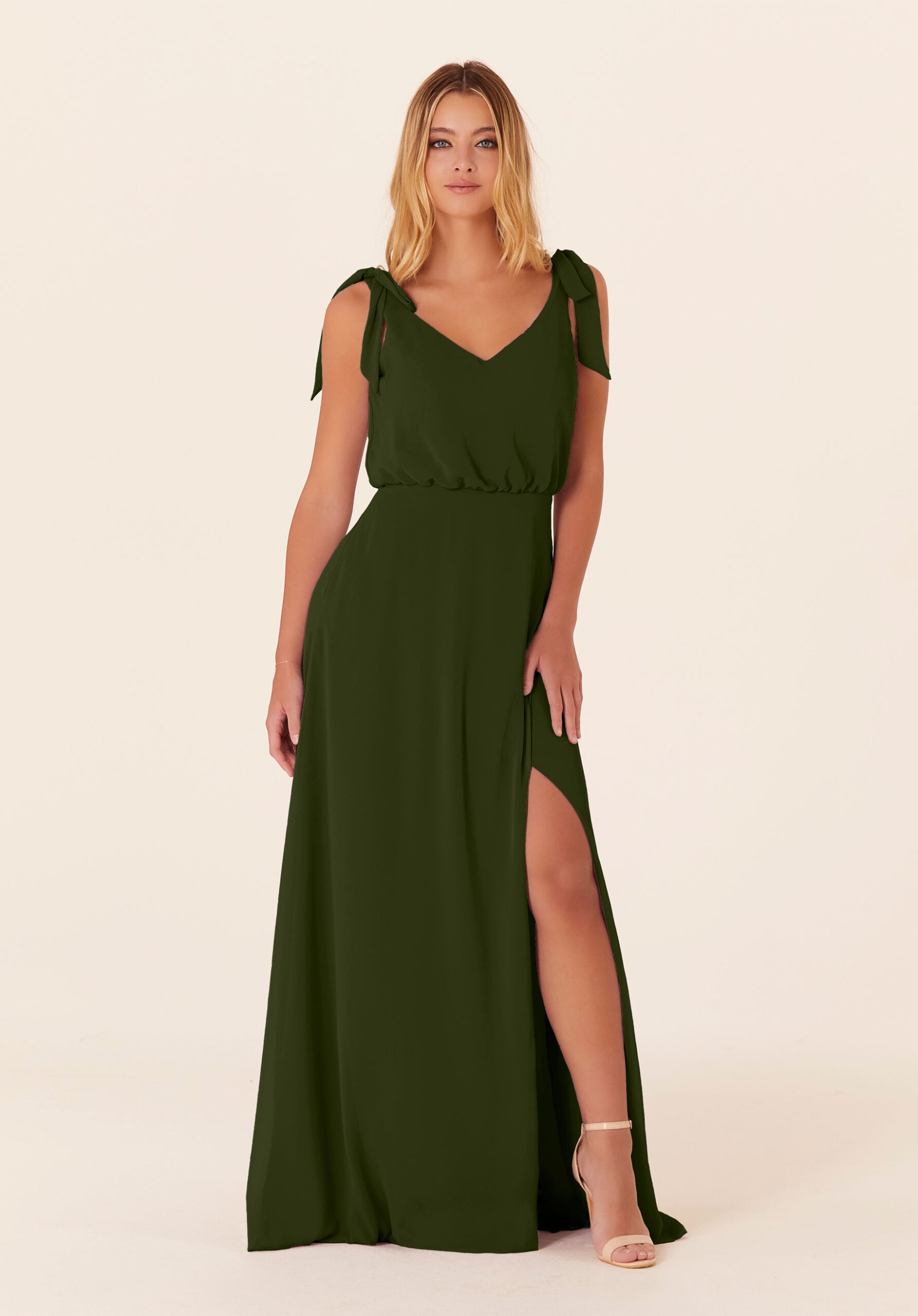 Formal Dresses Formal A Line Long Slit Evening Dress MGNY Madeline Gardner New York 21824 Thyme