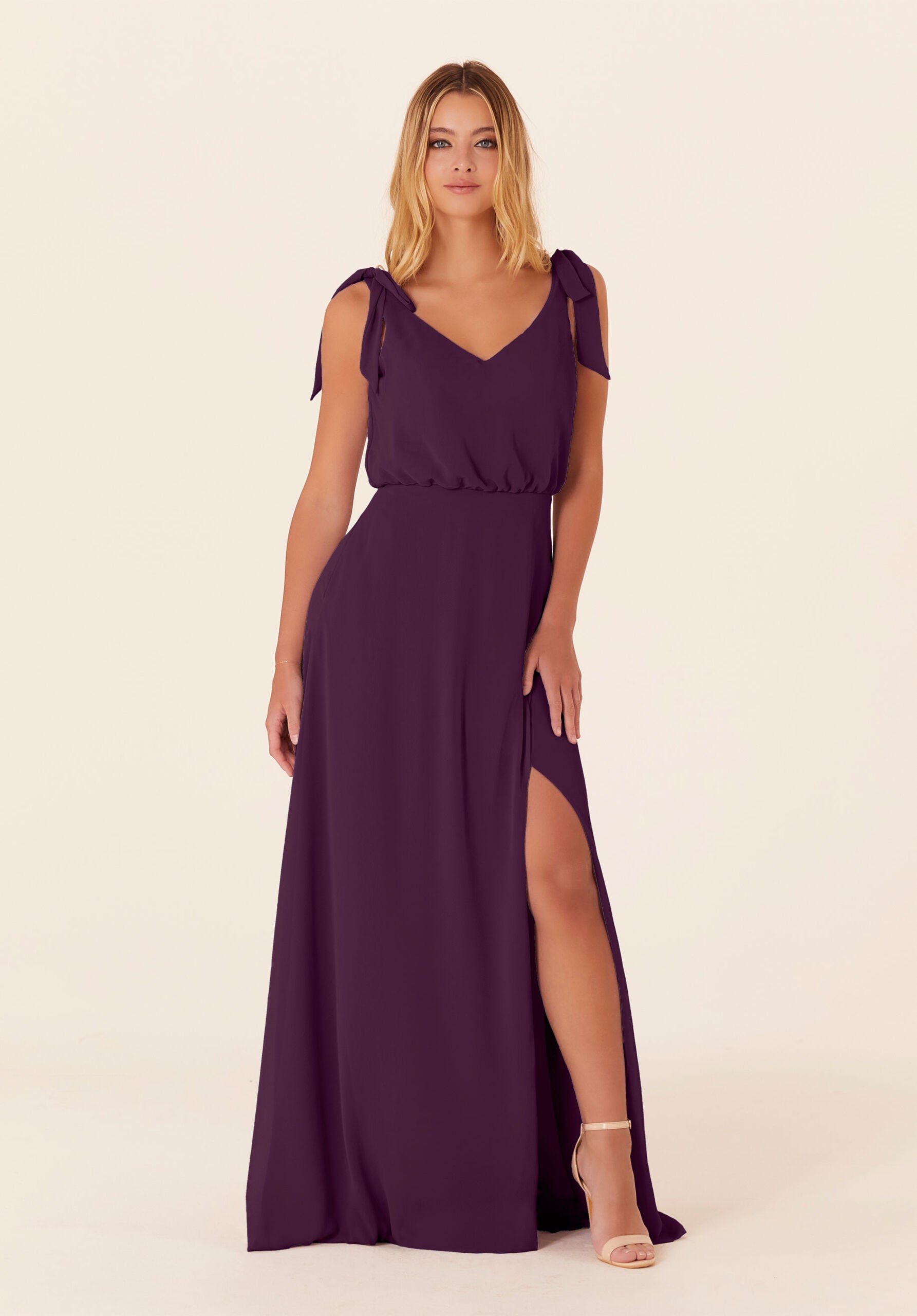 Formal Dresses Slit Formal Evening Long Dress MGNY Madeline Gardner New York 21824 Eggplant
