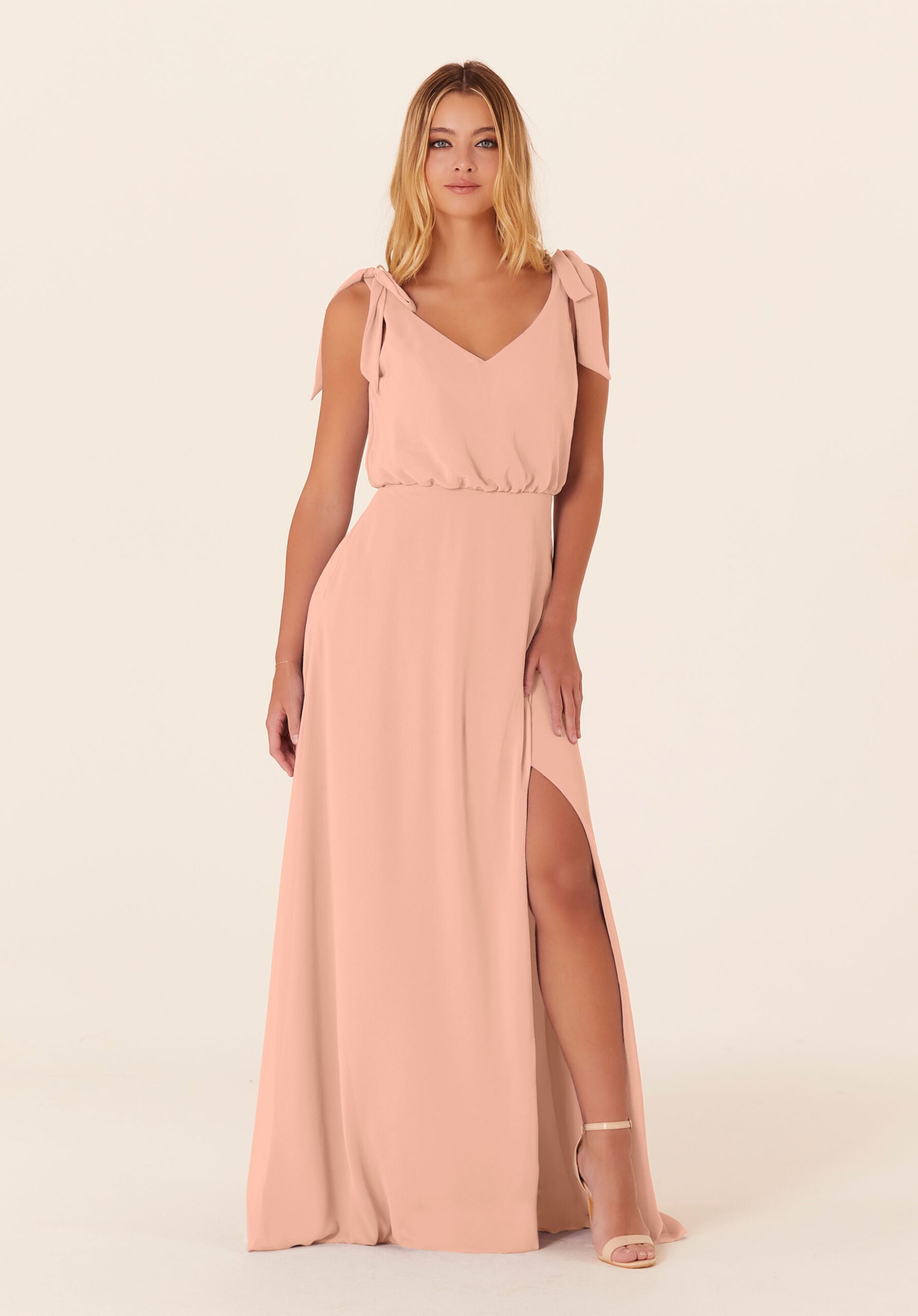 Formal Dresses Long Formal Slit A Line Evening Dress MGNY Madeline Gardner New York 21824 Blush