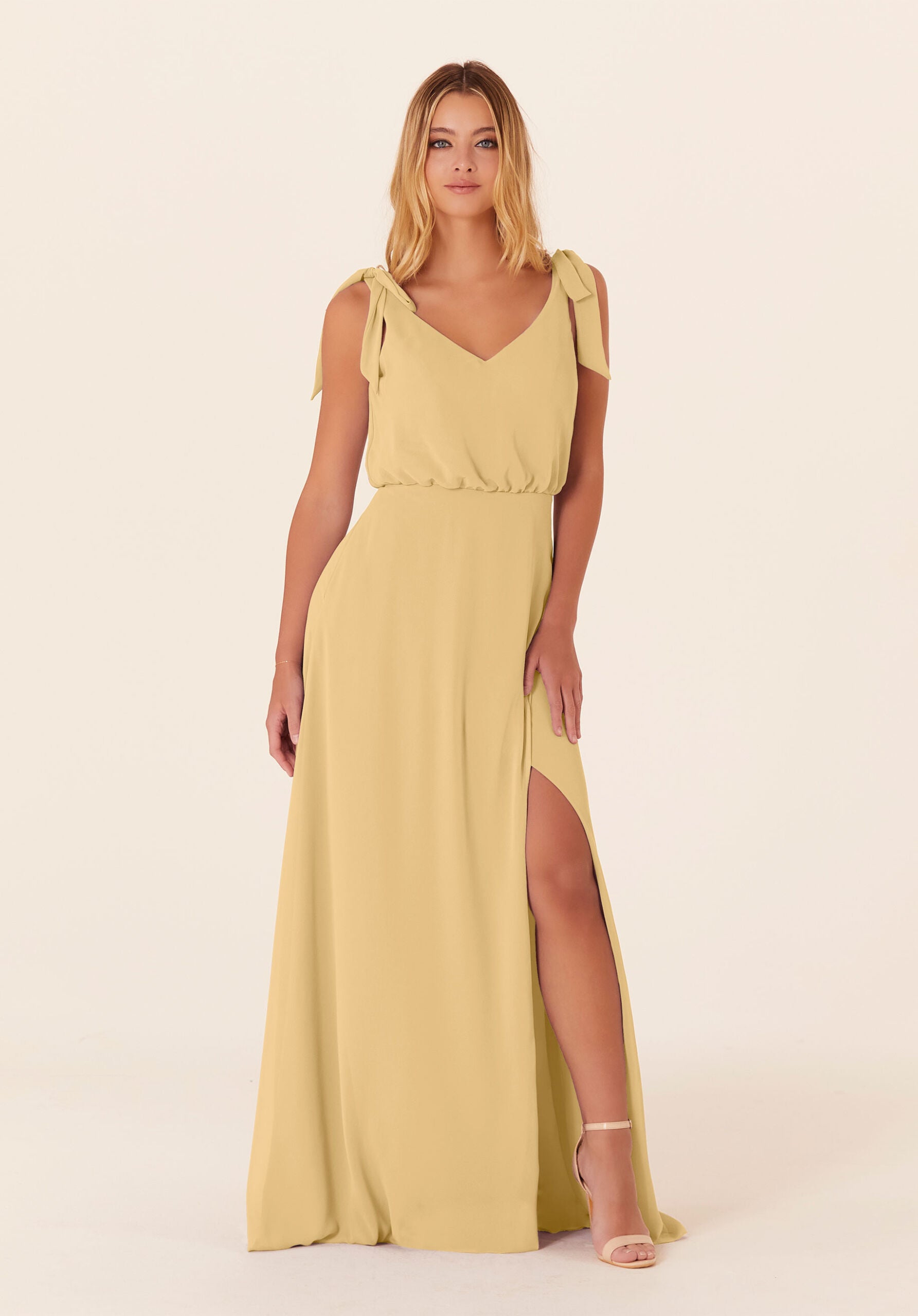 Formal Dresses Long Formal Slit A Line Evening Dress MGNY Madeline Gardner New York 21824 Buttercup