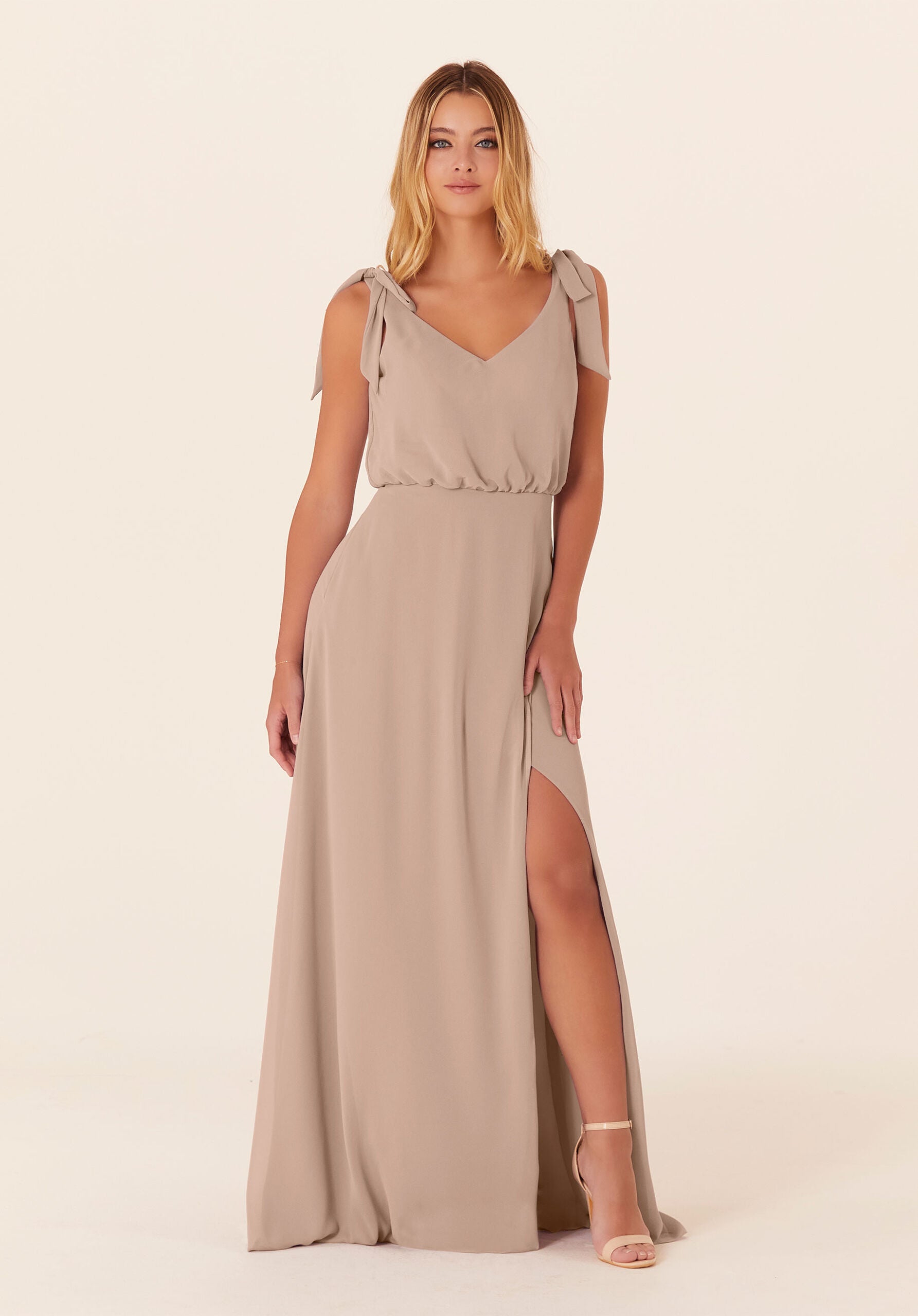 Formal Dresses Long Formal Slit A Line Evening Dress MGNY Madeline Gardner New York 21824 Latte