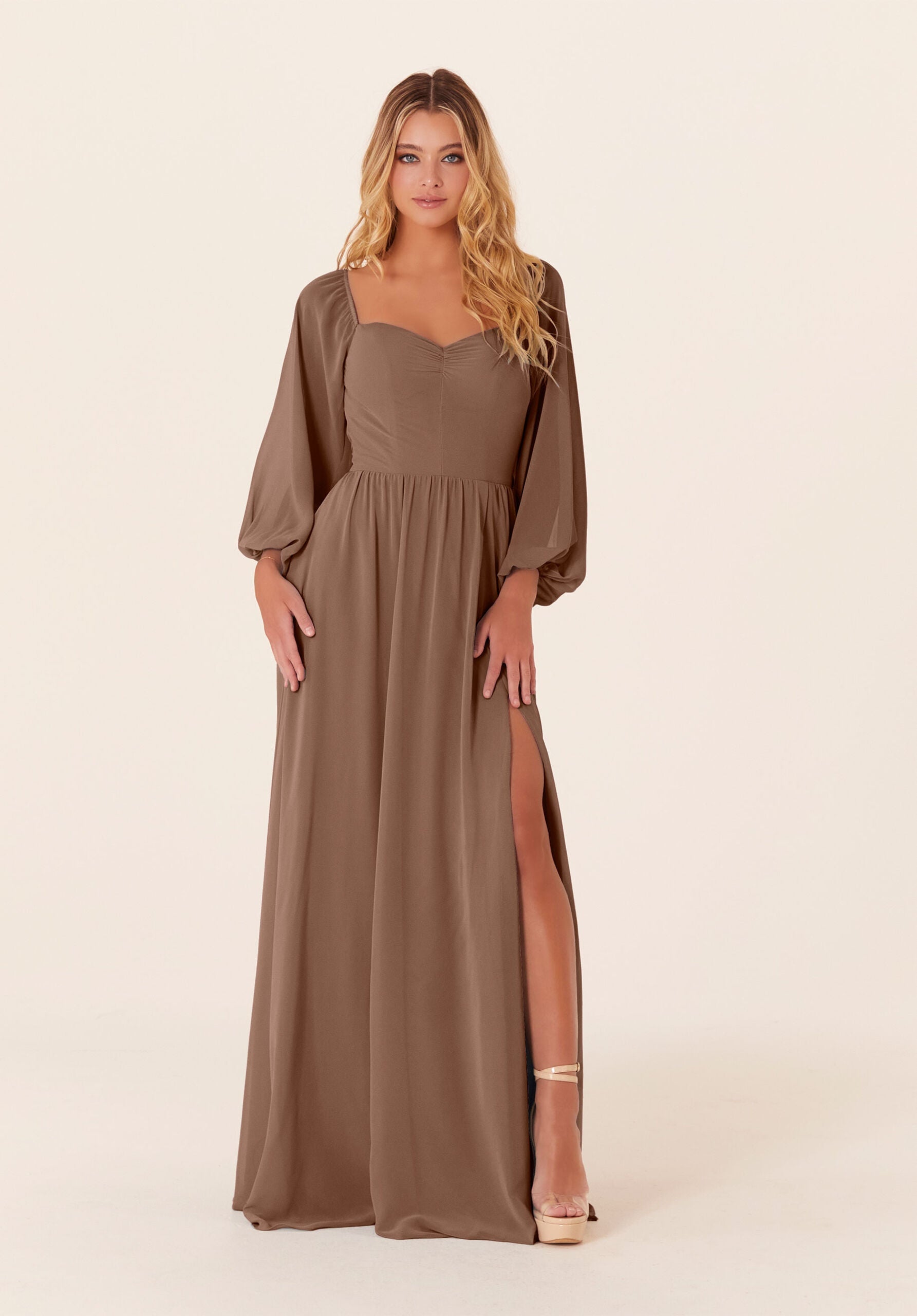 Mother of the Bride Dresses Long Sleeve Long Formal Mother of the Bride Dress Fawn-Chiffon-21830-Pleated