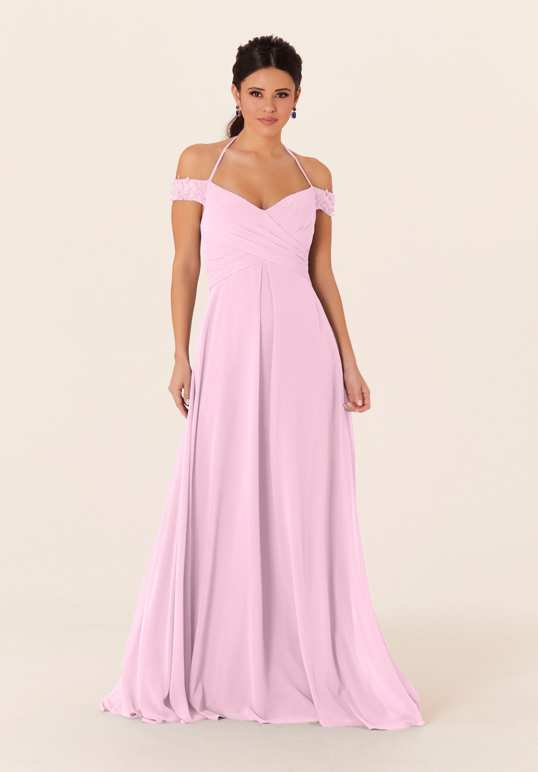 Formal Dresses Formal A Line Long Pleated Evening Dress MGNY Madeline Gardner New York 21833 Blossom