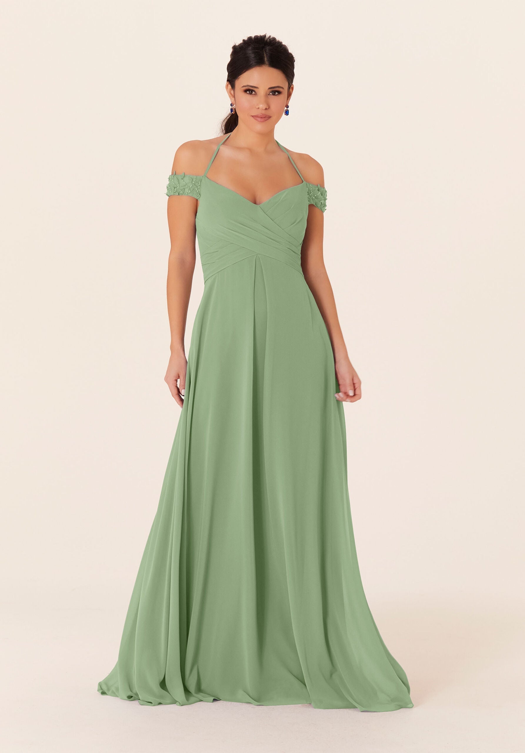 Formal Dresses A Line Long Evening Formal Pleated Dress MGNY Madeline Gardner New York 21833 Sage