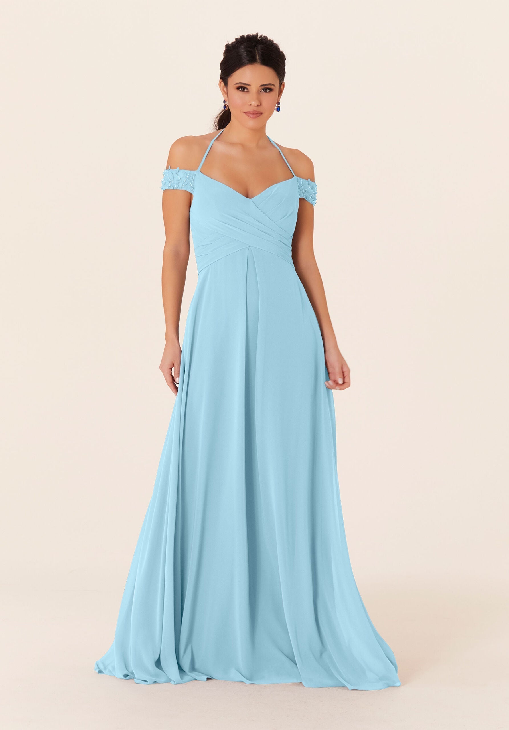 Formal Dresses Lace Long A Line Formal Dress MGNY Madeline Gardner New York 21833 Sky