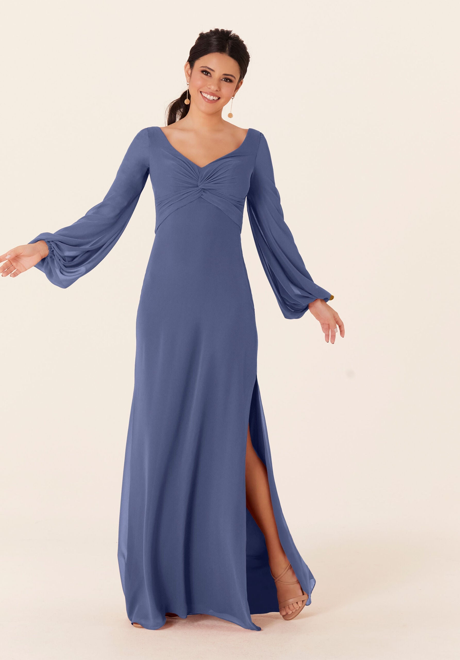 Mother of the Bride Dresses Formal Slit Long Sleeve Dress MGNY Madeline Gardner New York 21837 Dusk