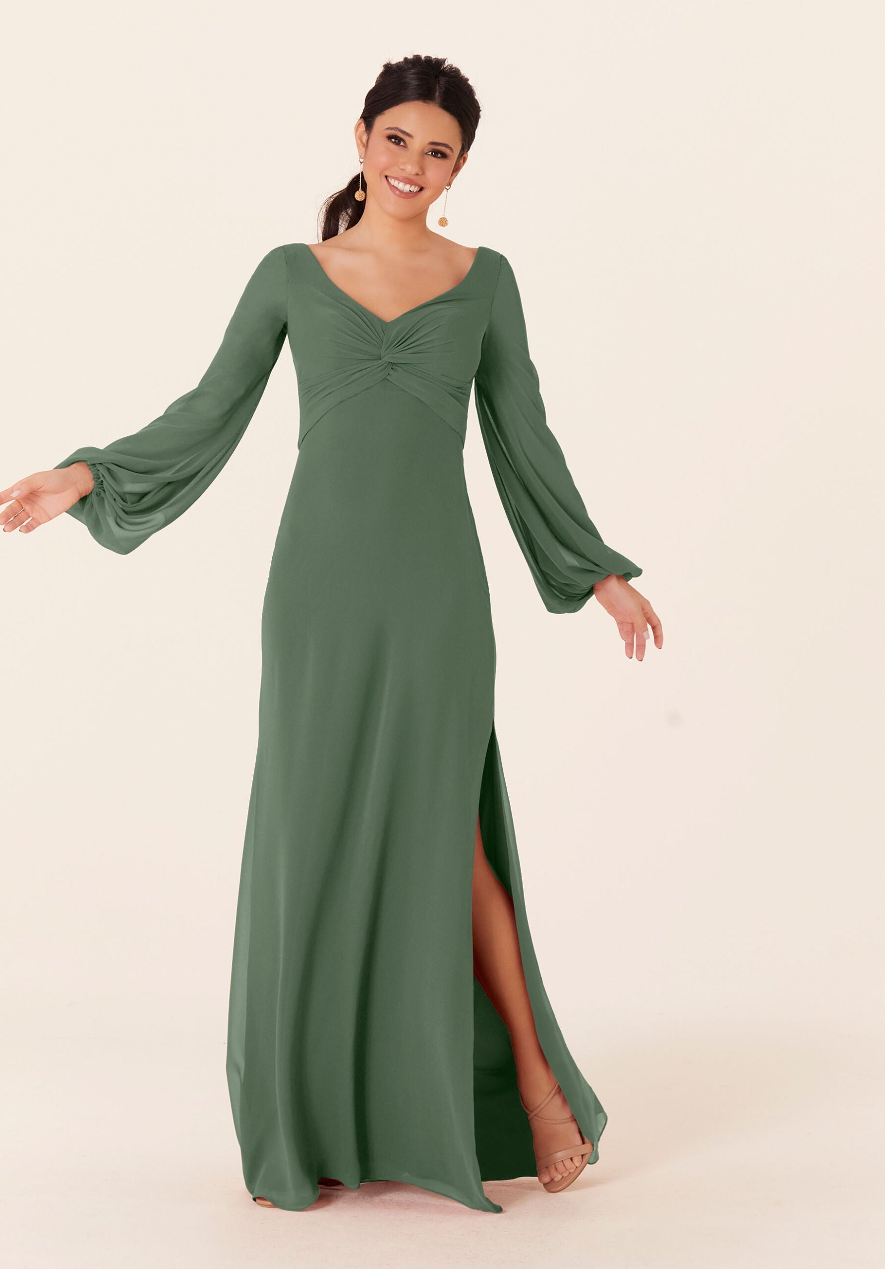 Mother of the Bride Dresses Formal Evening Long Sleeve Dress MGNY Madeline Gardner New York 21837 Moss