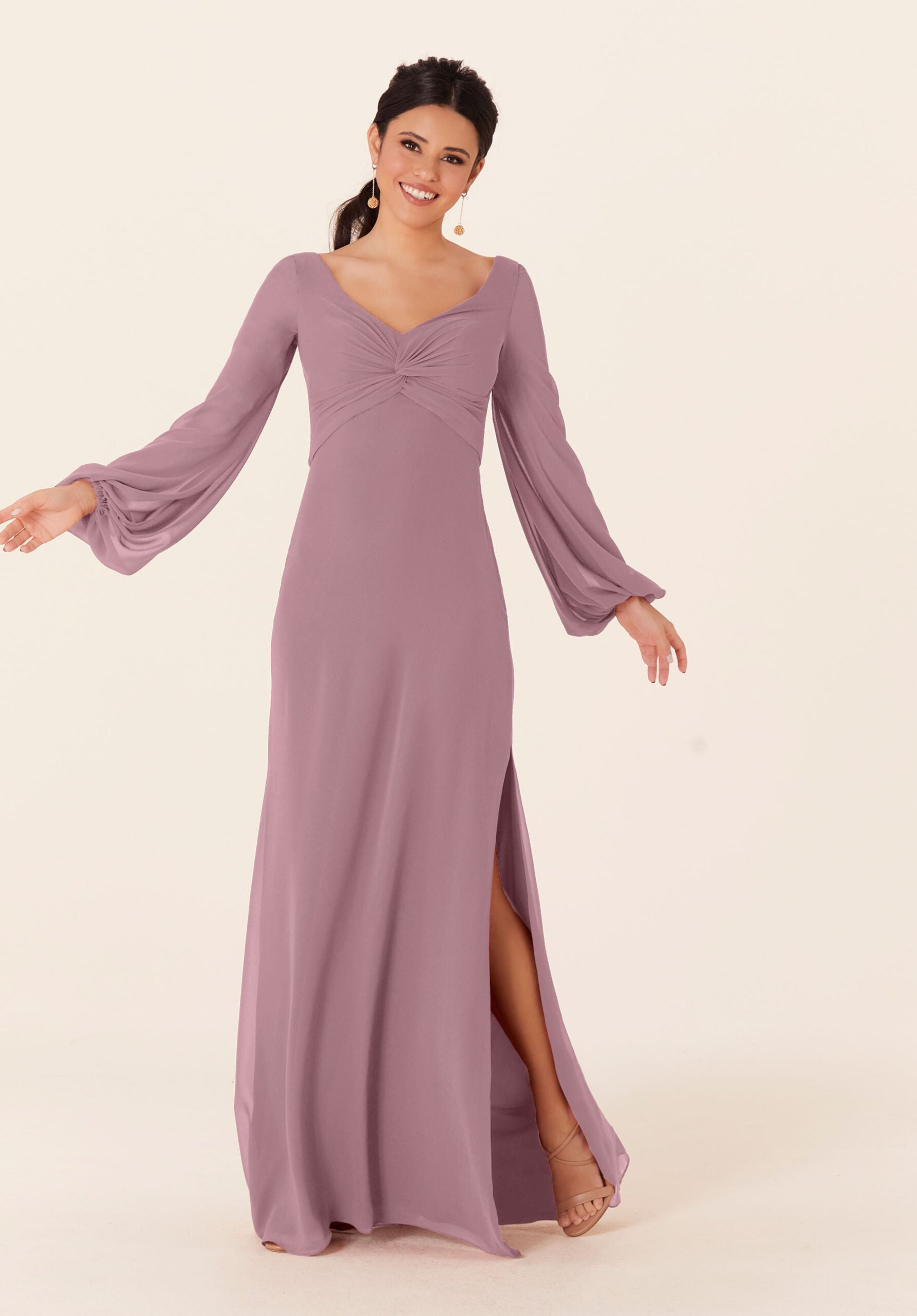 Mother of the Bride Dresses Formal Long Sleeve Slit Dress MGNY Madeline Gardner New York 21837 Fresh Lilac