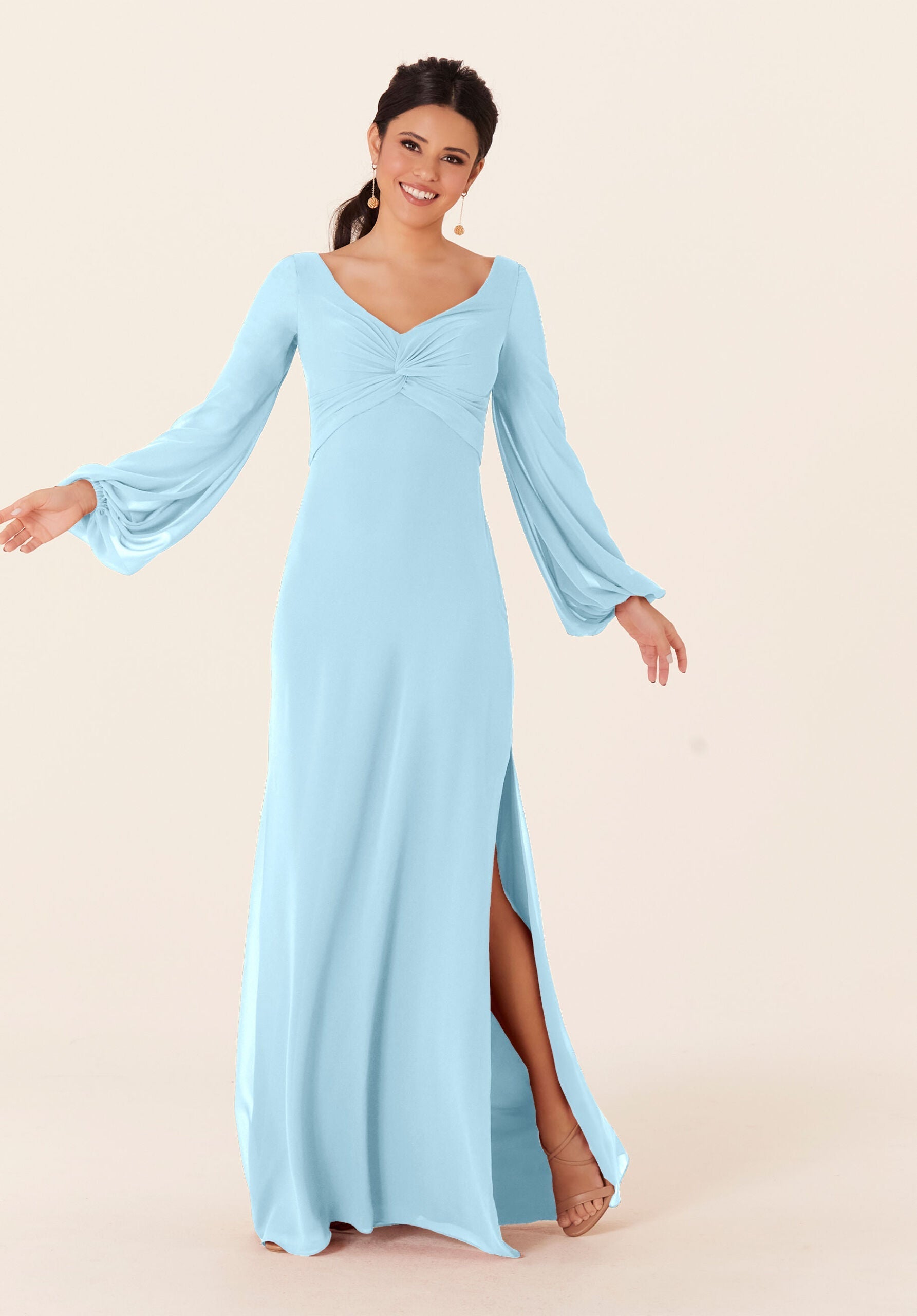 Mother of the Bride Dresses Formal Long Sleeve Slit Dress MGNY Madeline Gardner New York 21837 Sky