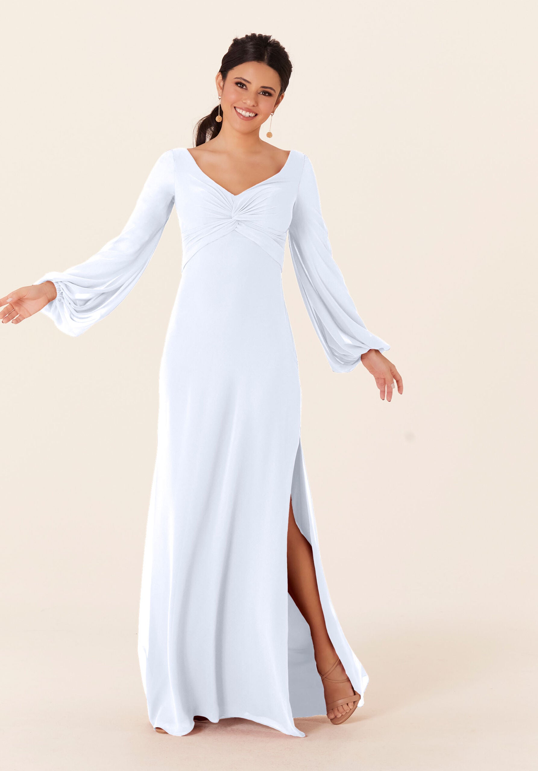 Mother of the Bride Dresses Formal Long Sleeve Slit Dress MGNY Madeline Gardner New York 21837 Fog
