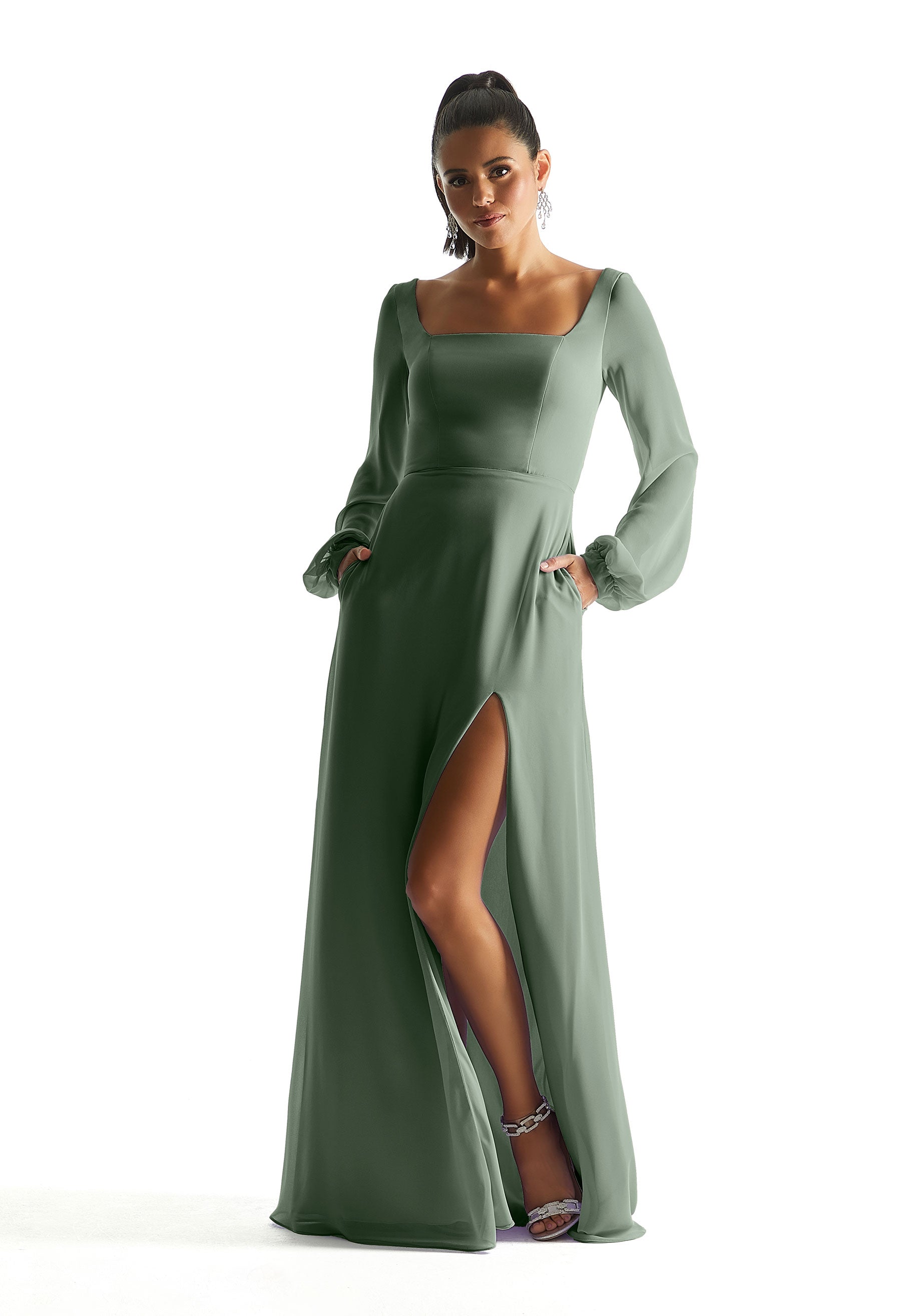 Formal Dresses Long Sleeve Evening Formal Dress MGNY Madeline Gardner New York 21845 Moss