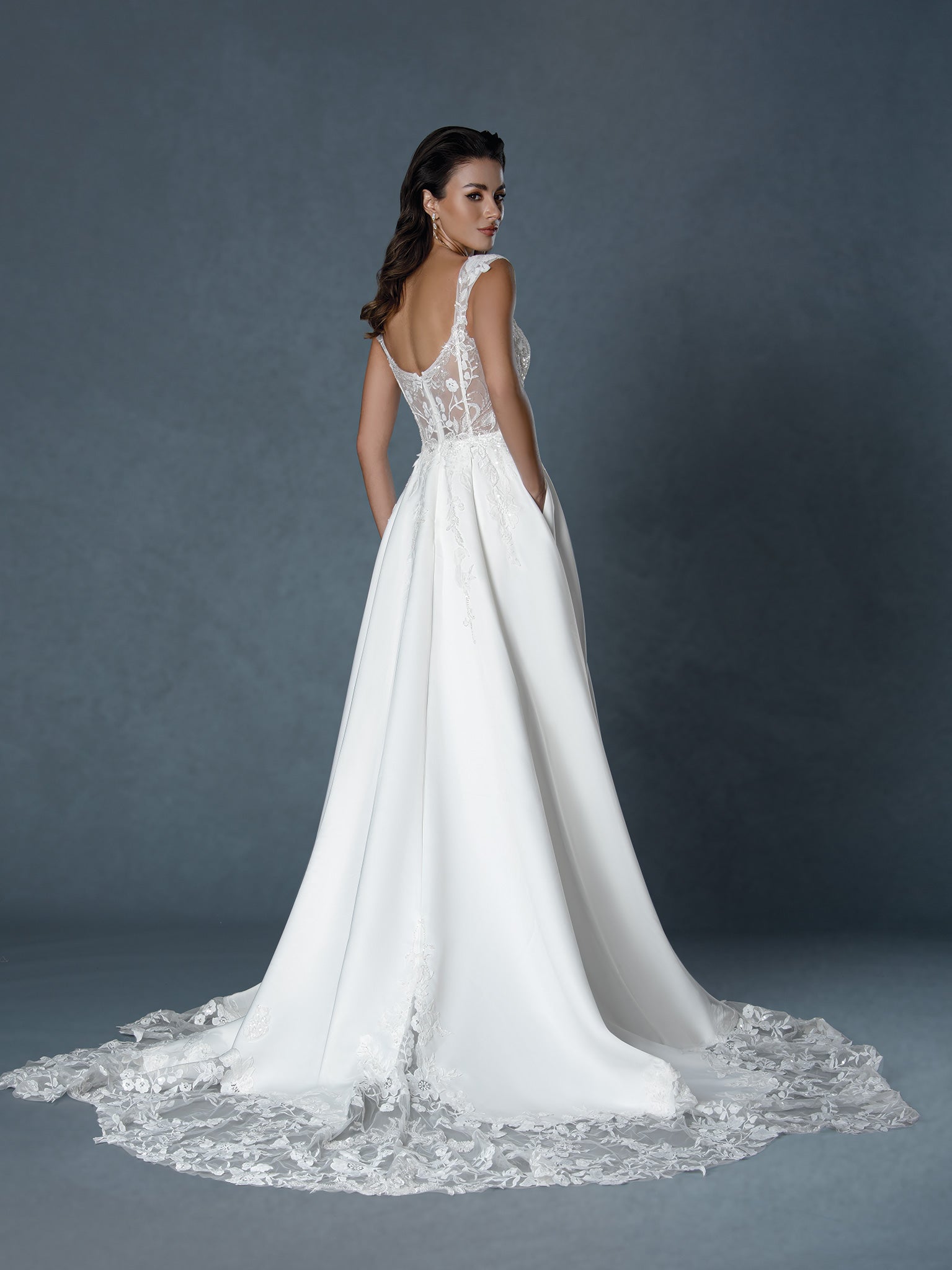 Wedding Dresses Long Lace A Line Bridal Gown Off White-Crepe-25506-Lace