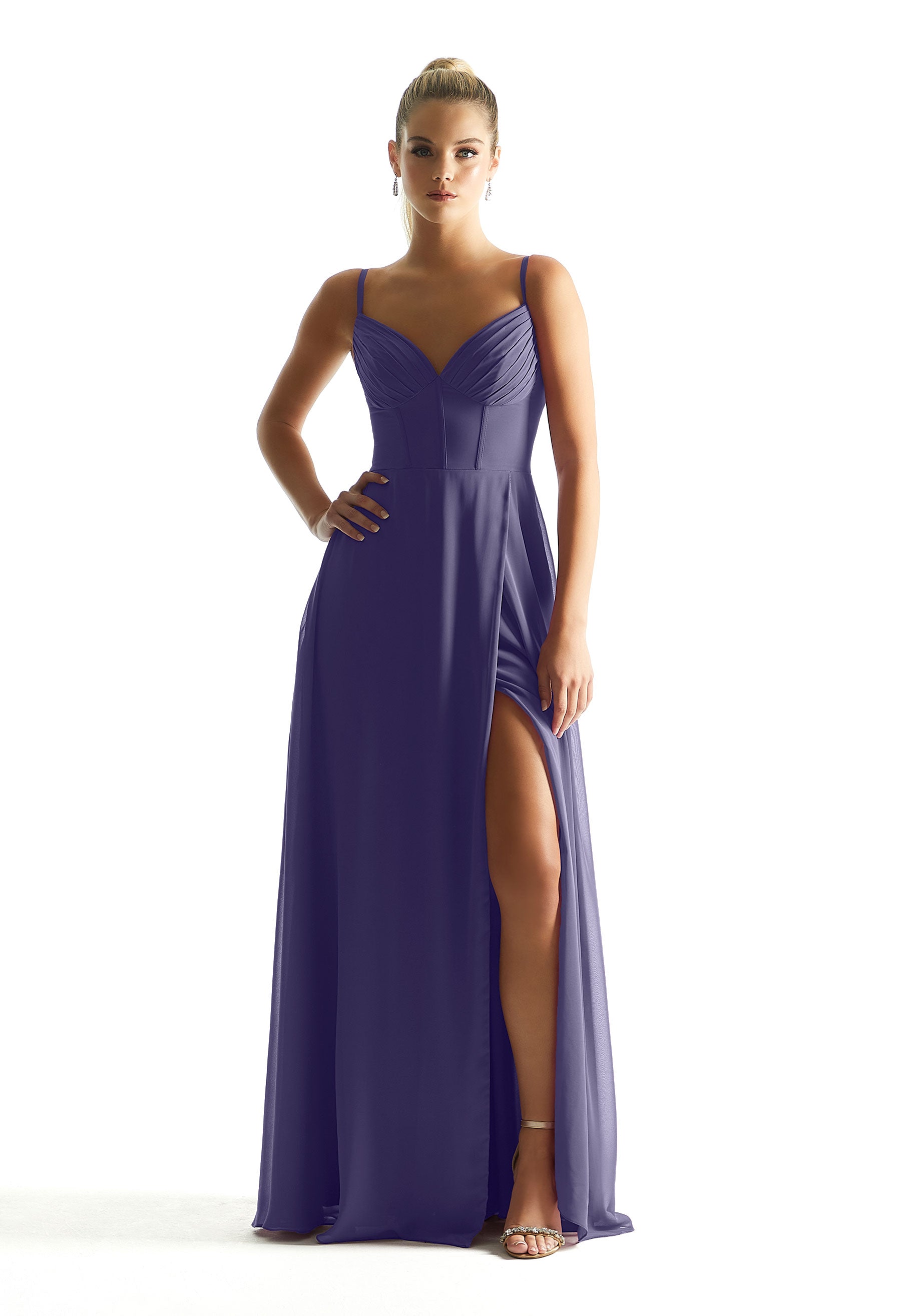 Formal Dresses Long Pleated Formal Corset A Line Dress MGNY Madeline Gardner New York 21853 Storm