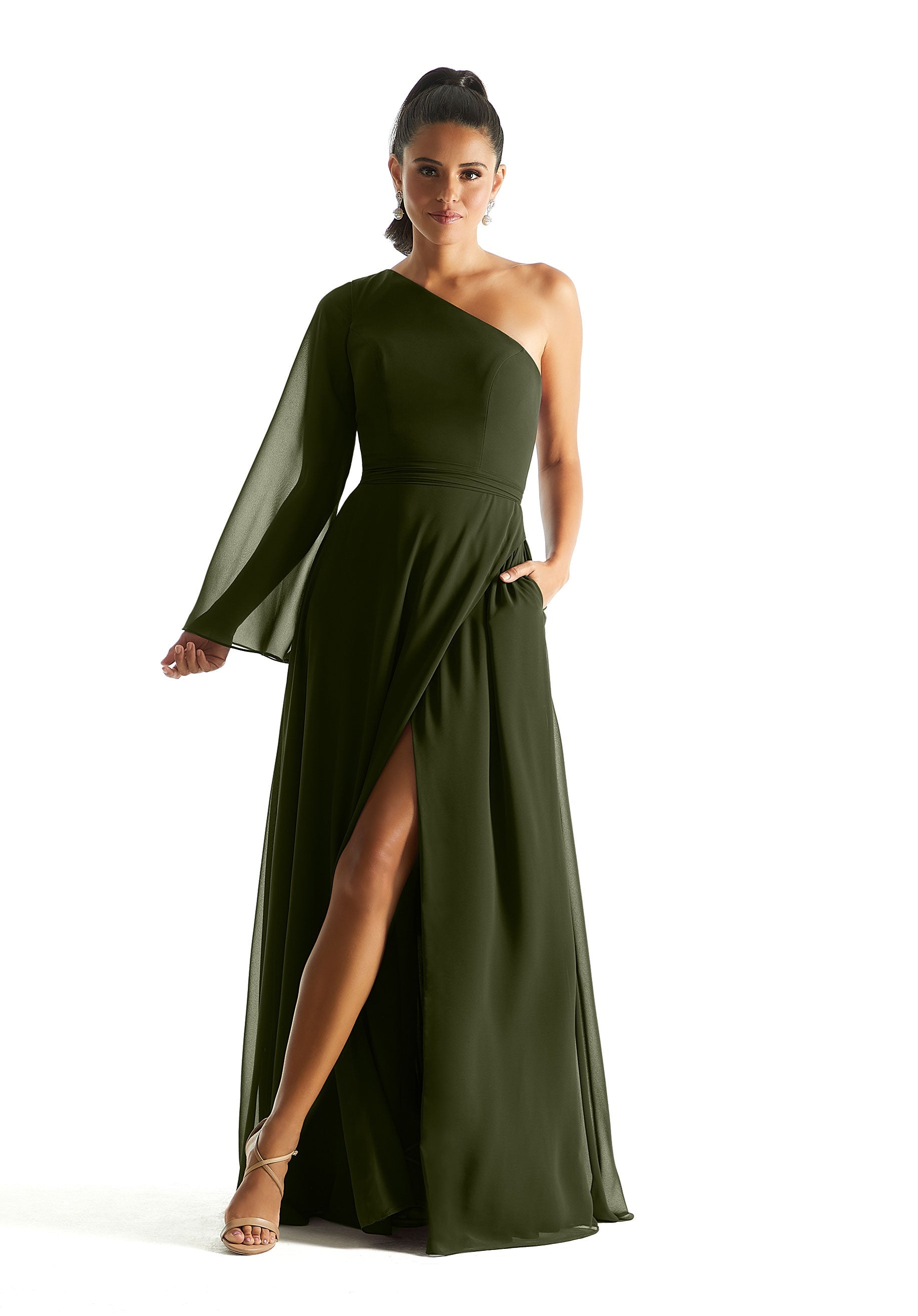 Formal Dresses A Line Formal Long Sleeve Dress MGNY Madeline Gardner New York 21854 Thyme