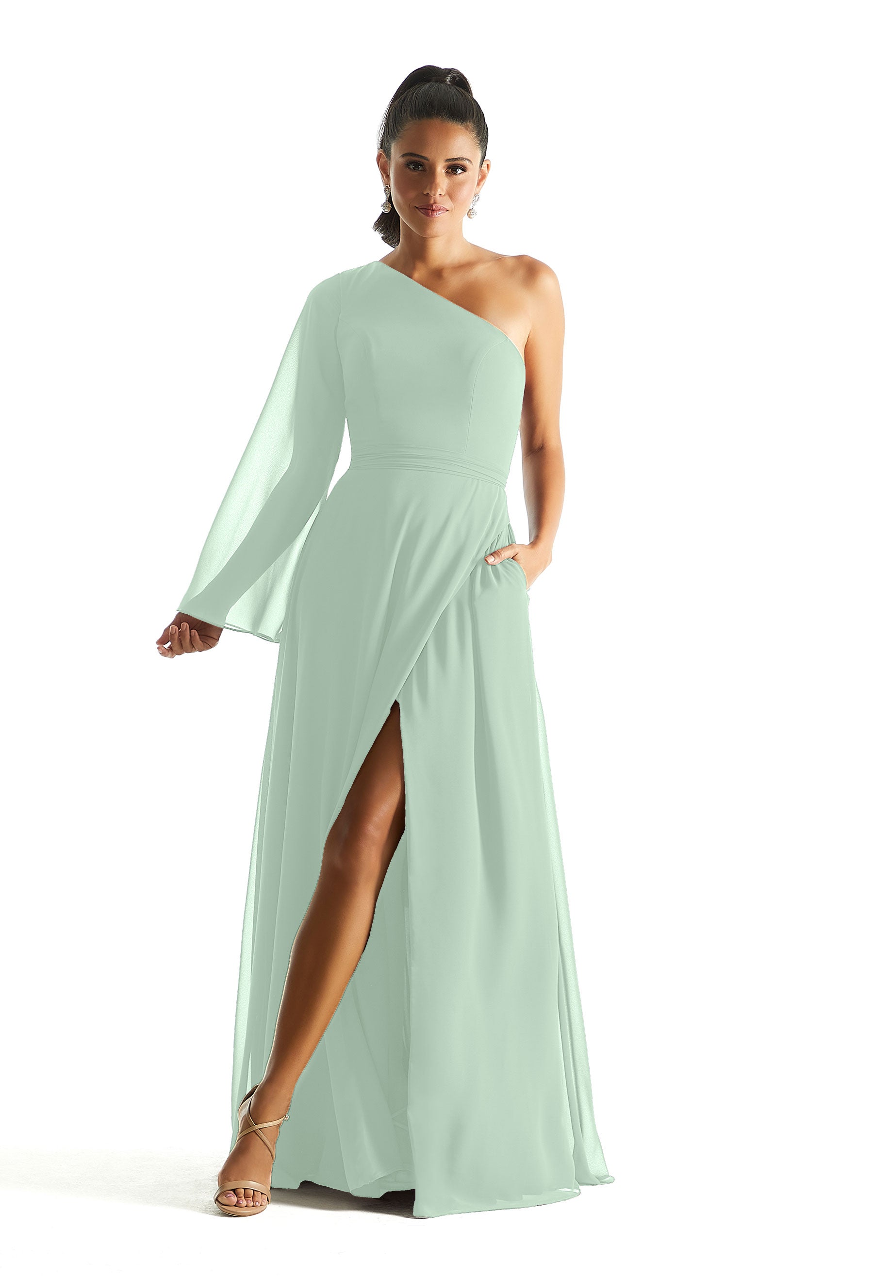 Formal Dresses Long Sleeve A Line Evening Formal Dress MGNY Madeline Gardner New York 21854 Sea Glass