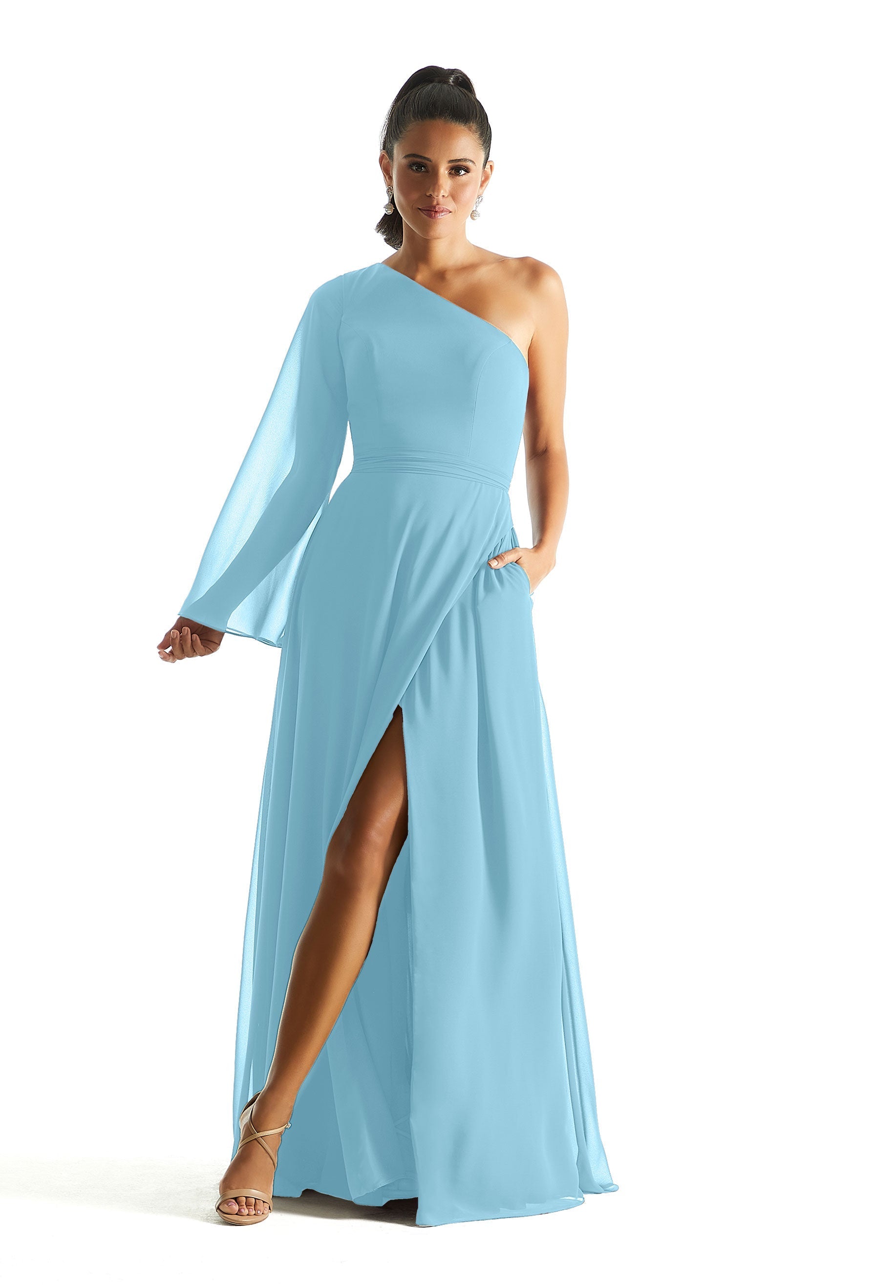 Formal Dresses Long Sleeve A Line Evening Formal Dress MGNY Madeline Gardner New York 21854 Sky